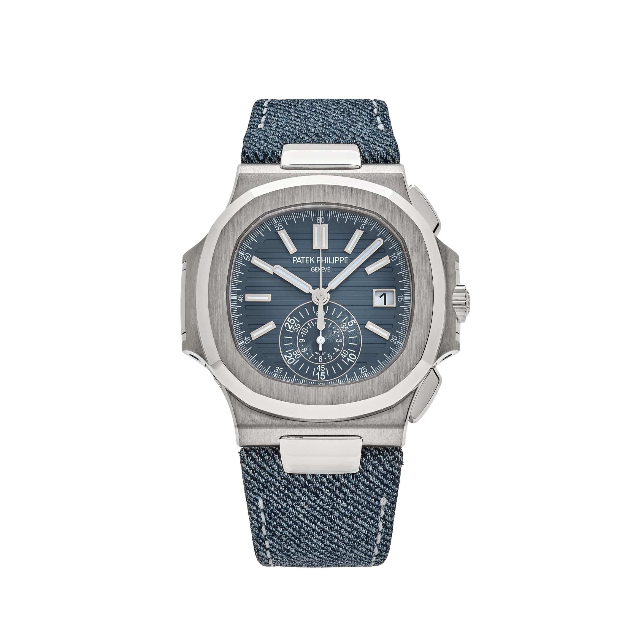 Patek Philippe Nautilus 5980/60G-001 'Denim' Flyback Chronograph White Gold Blue-Gray Dial