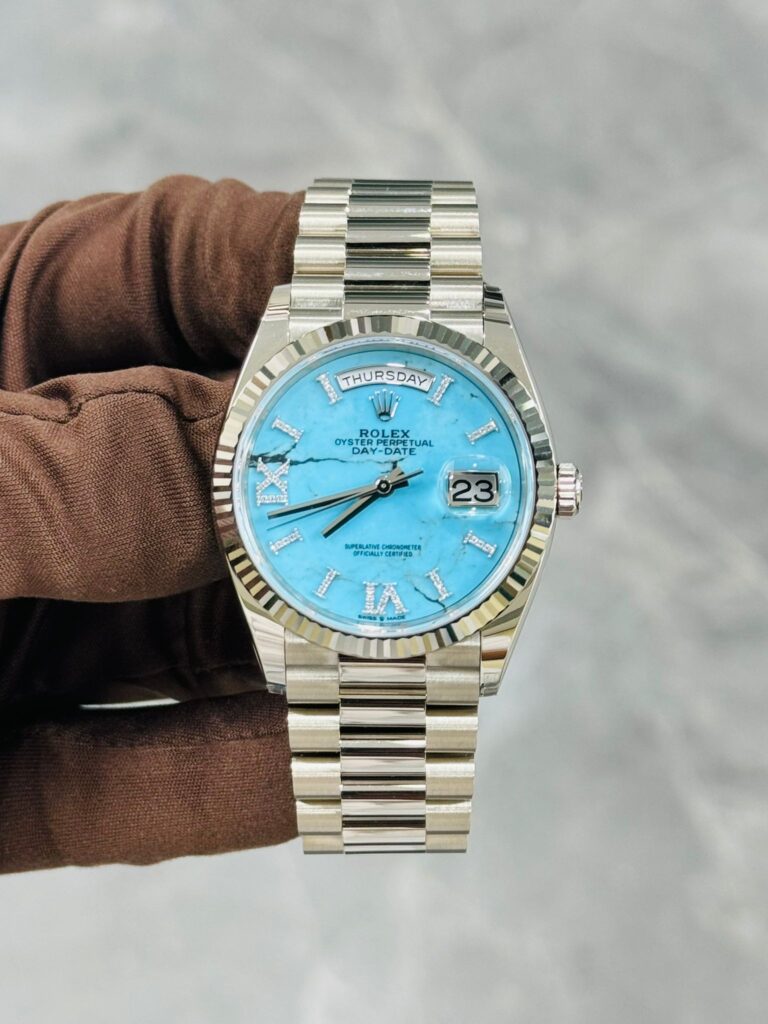 Rolex Day-Date 36 128239 White Gold Turquoise Opal Diamond Roman Numerals Dial