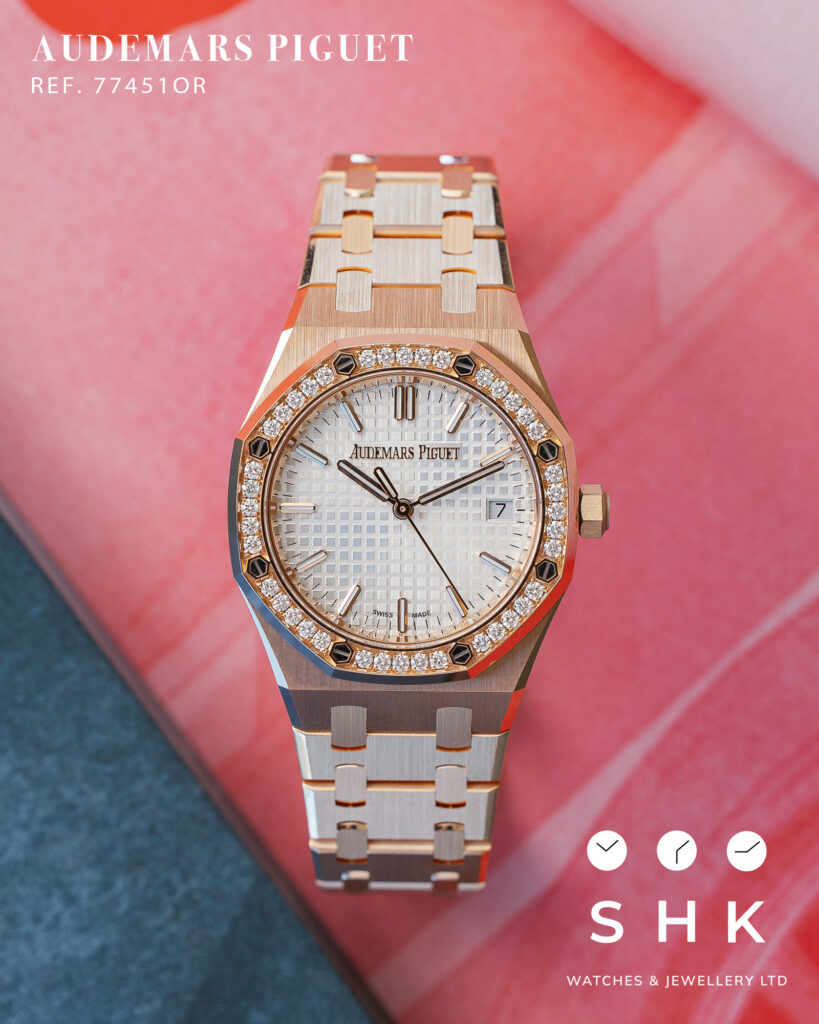 Audemars Piguet Royal Oak 77451OR ‘Ladies’ Rose Gold Silver Dial Diamond Bezel