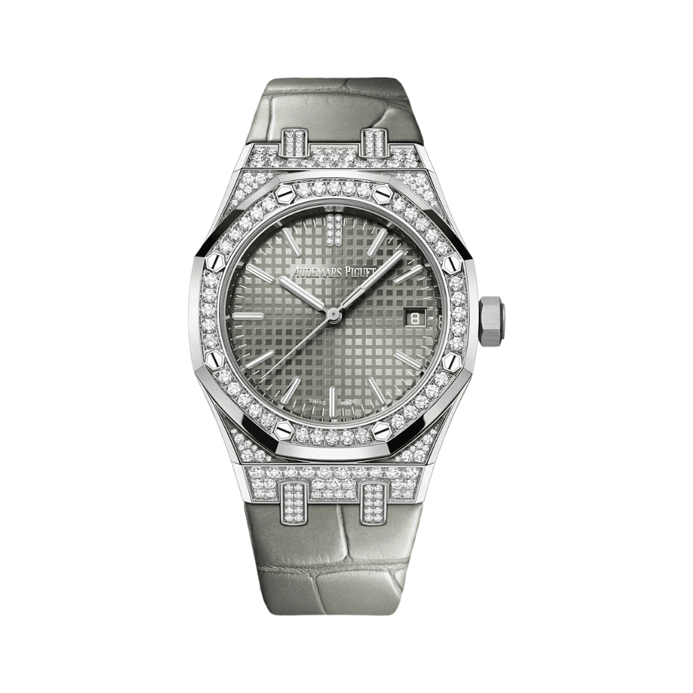 Audemars Piguet Royal Oak 15551BC Diamond Bezel Diamond and White Gold Case Green Dial