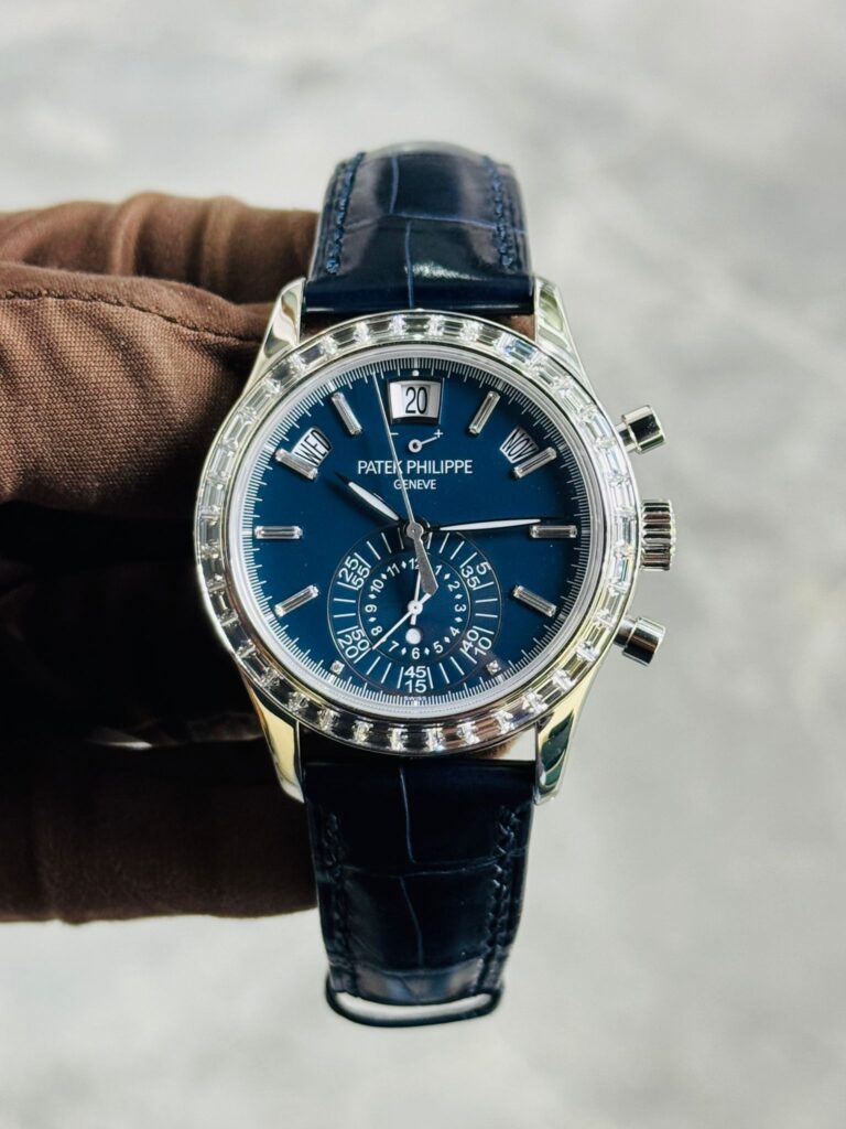 Patek Philippe Complications 5961P-001 Annual Calendar Platinum Blue Diamond Baguette Dial Diamond Baguette Bezel