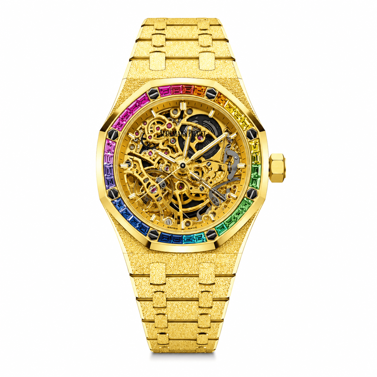 Audemars Piguet Royal Oak Frosted Gold Double Balance Wheel Openworked 37mm Rainbow Set Bezel 15468BA