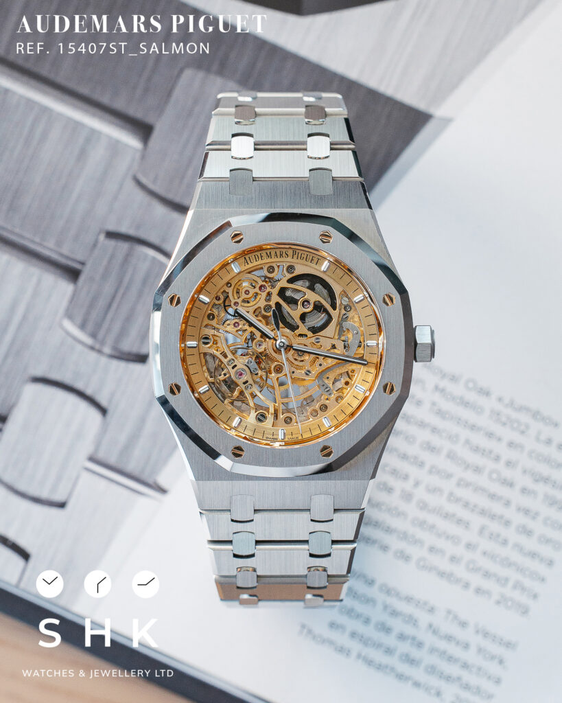 Audemars Piguet Royal Oak 15407ST Double Balance Wheel Stainless Steel Openworked Pink Gold-Toned Dial