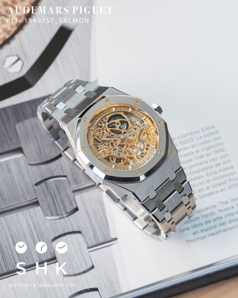 Audemars Piguet Royal Oak 15407ST Double Balance Wheel Stainless Steel Openworked Pink Gold-Toned Dial