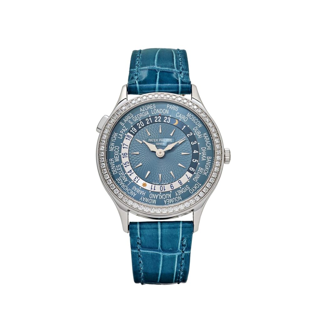 Patek Philippe Complications 7130G-016 World Time l White Gold Gray-Blue Dial Diamond Bezel