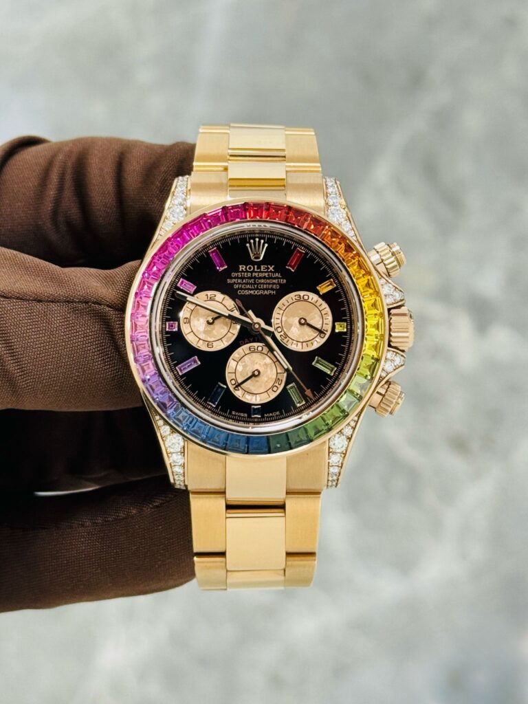 Rolex Daytona 116595RBOW ‘Rainbow’ Rose Gold Black Dial Sapphire Bezel