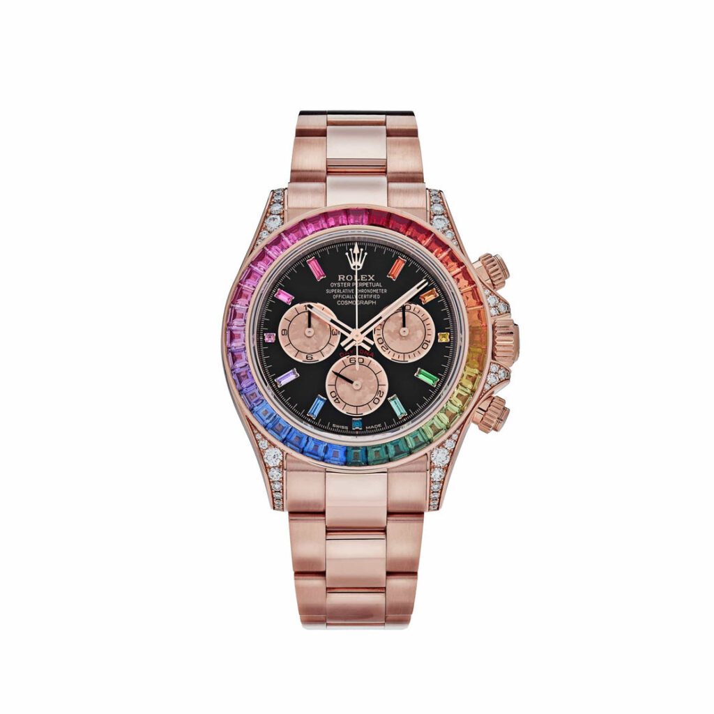 Rolex Daytona 116595RBOW ‘Rainbow’ Rose Gold Black Dial Sapphire Bezel