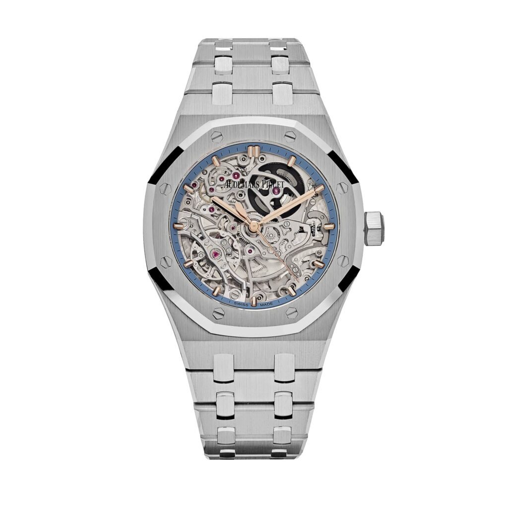 Audemars Piguet Royal Oak Openworked 15467BC Double Balance Wheel White Gold Light-Blue Inner Bezel