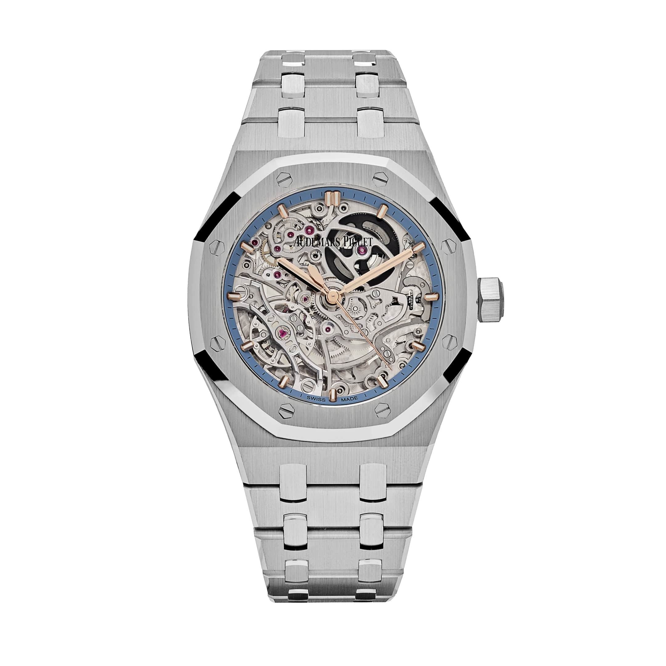 Audemars Piguet Royal Oak Openworked 15467BC Double Balance Wheel White Gold Light-Blue Inner Bezel