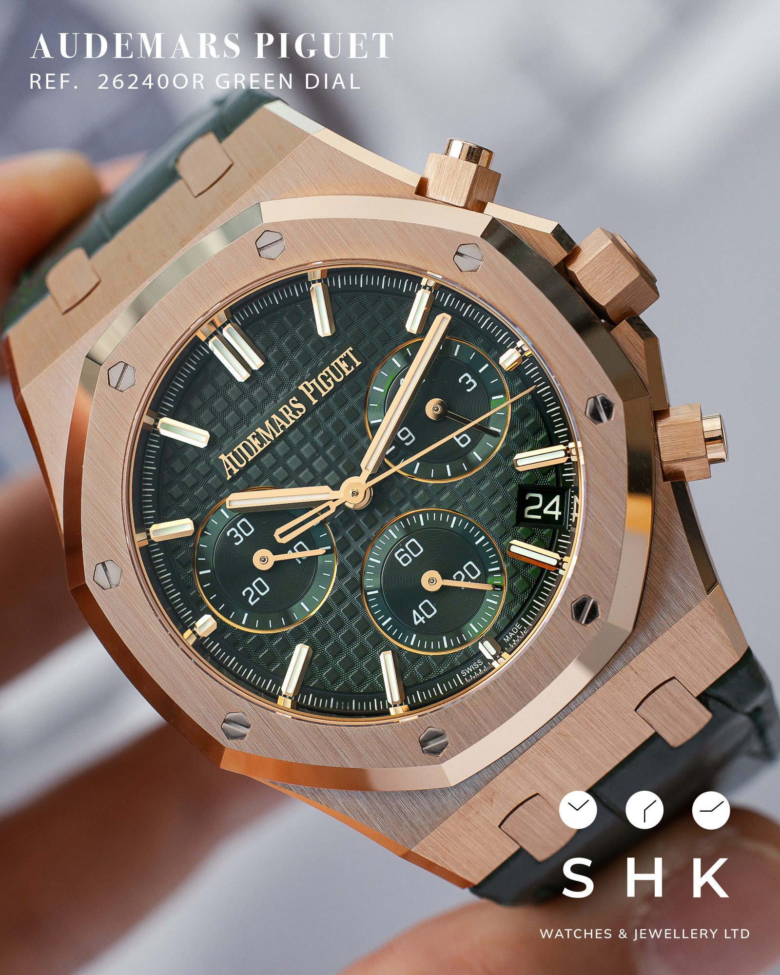 Audemars Piguet Royal Oak 26240OR Chronograph '50th Anniversary' Rose Gold Green Dial - Image 7