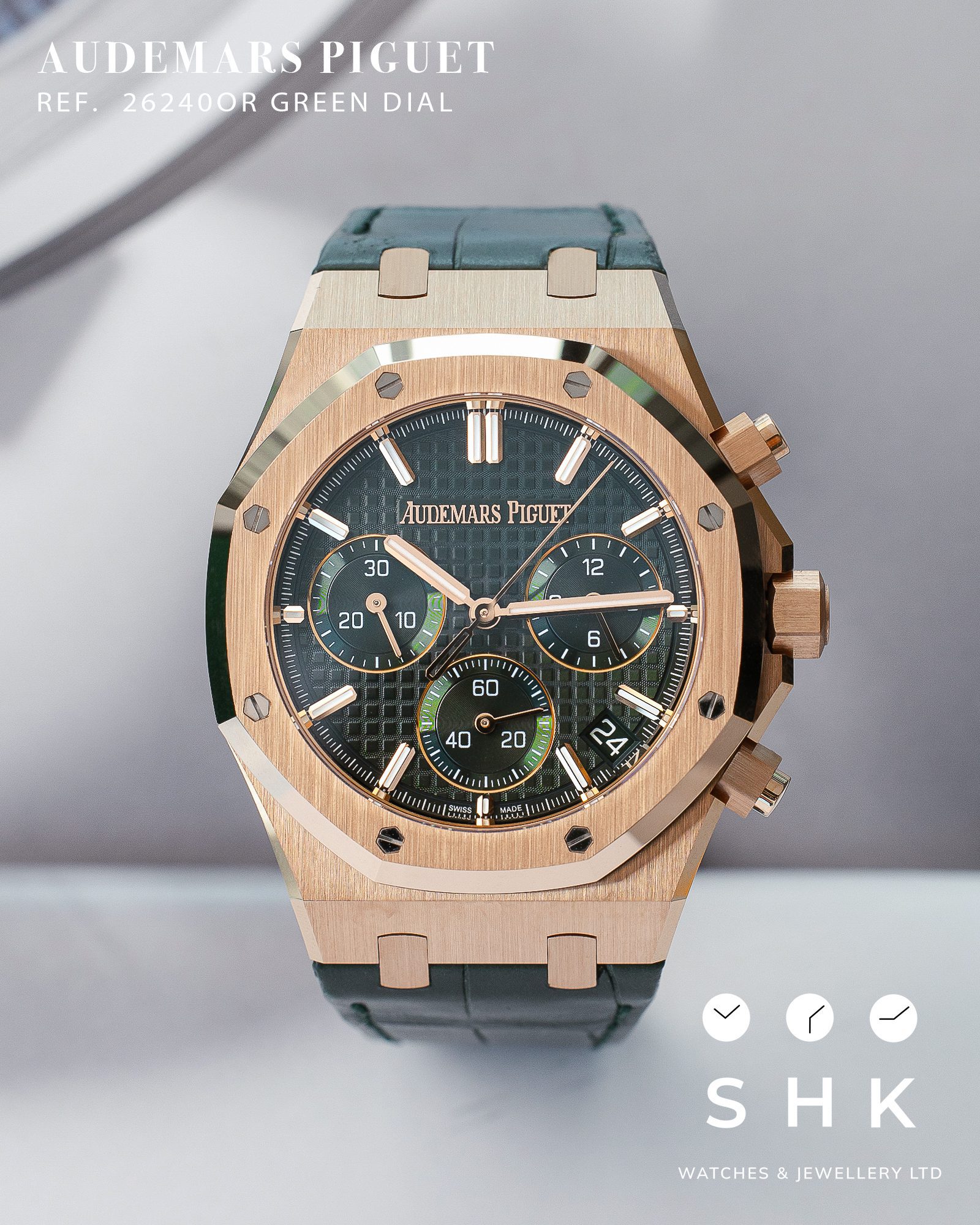 Audemars Piguet Royal Oak 26240OR Chronograph '50th Anniversary' Rose Gold Green Dial - Image 3