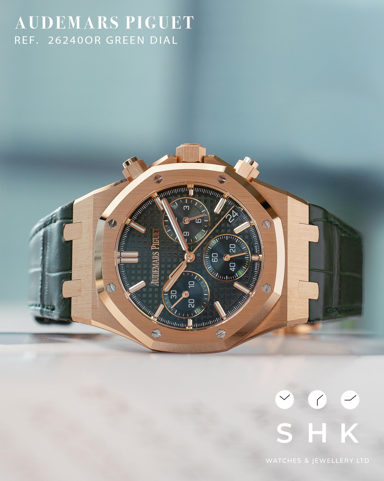 Audemars Piguet Royal Oak 26240OR Chronograph '50th Anniversary' Rose Gold Green Dial - Image 2