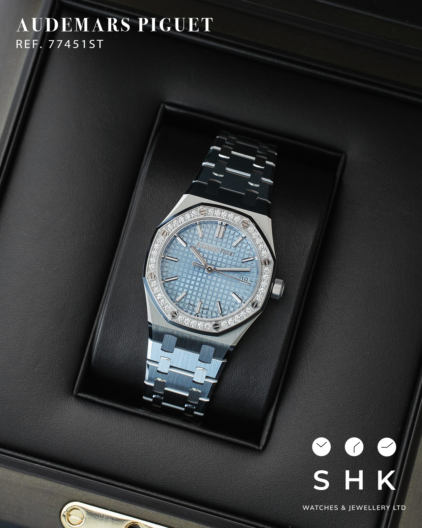 Audemars Piguet Royal Oak 77451ST 'Ladies' Selfwinding '50th Anniversary' Stainless Steel Light Blue Dial Diamond Bezel - Image 5