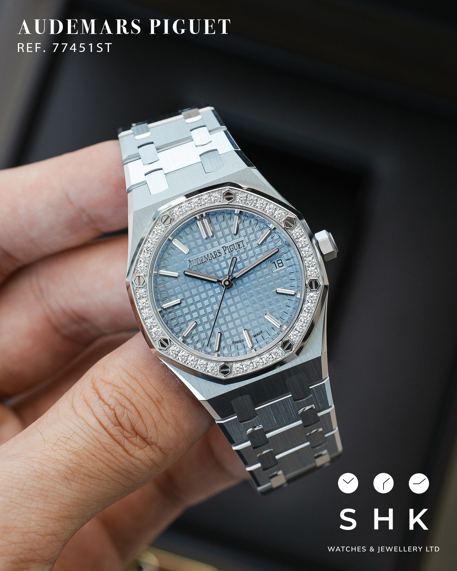 Audemars Piguet Royal Oak 77451ST 'Ladies' Selfwinding '50th Anniversary' Stainless Steel Light Blue Dial Diamond Bezel - Image 6