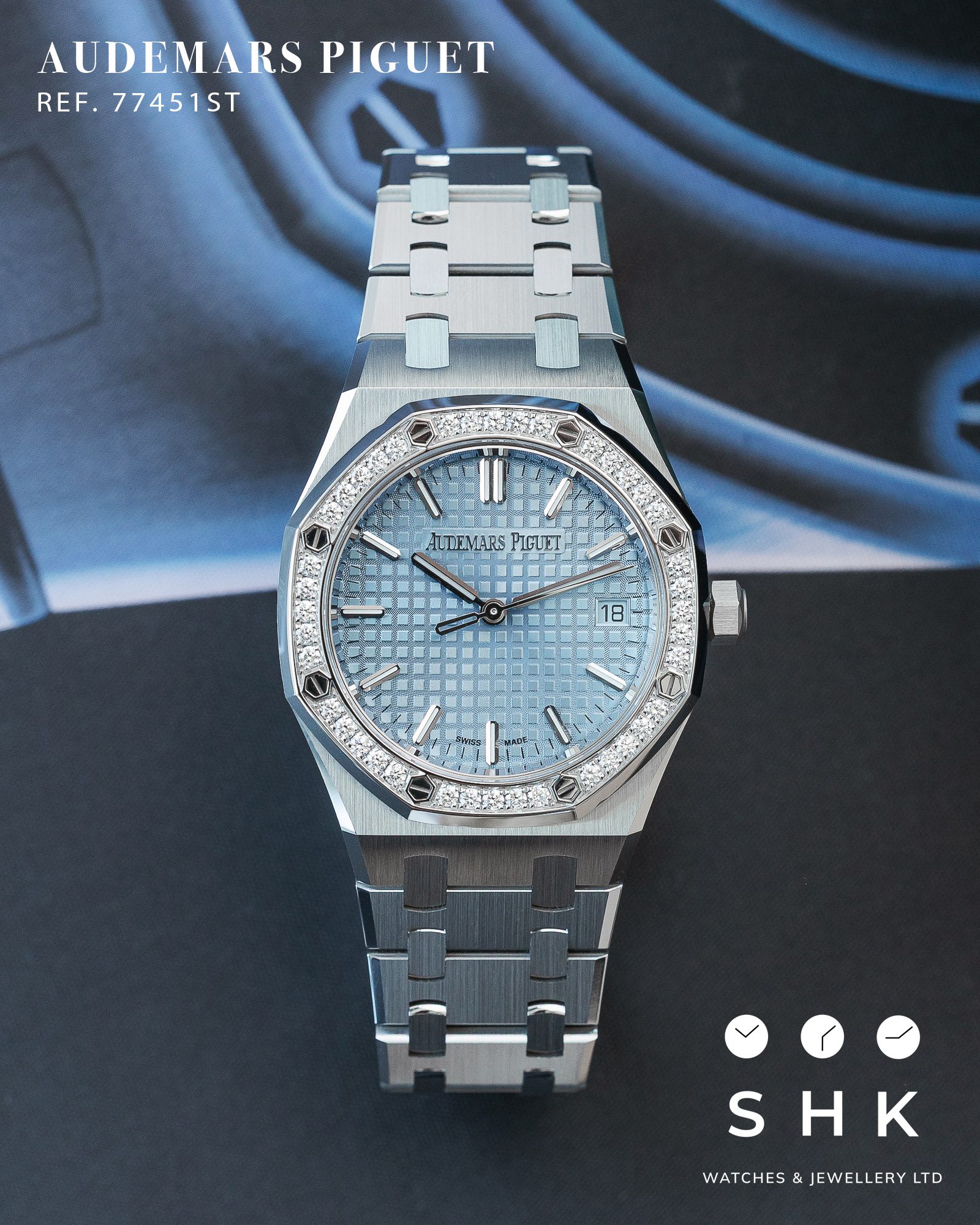 Audemars Piguet Royal Oak 77451ST 'Ladies' Selfwinding '50th Anniversary' Stainless Steel Light Blue Dial Diamond Bezel - Image 11