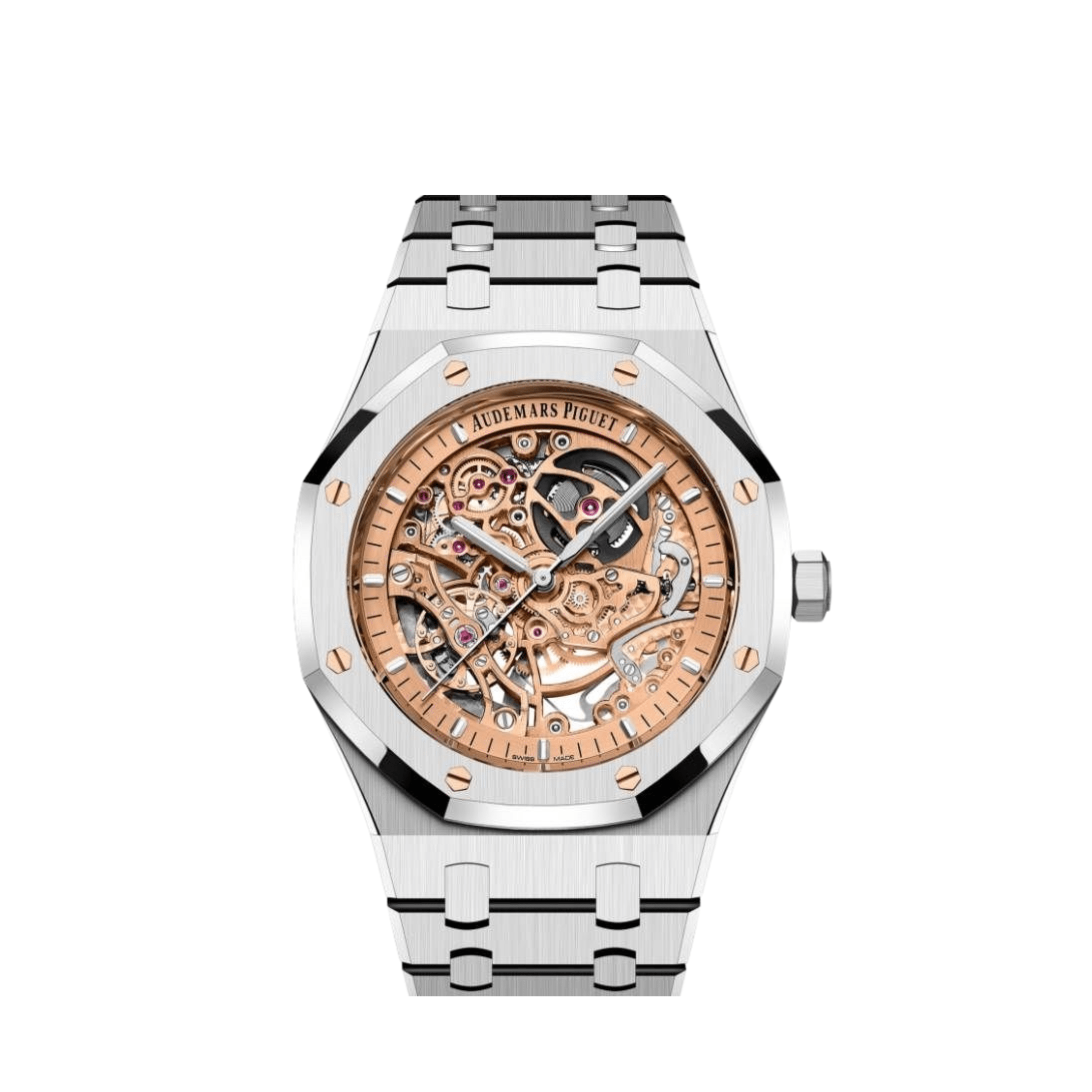 Audemars Piguet Royal Oak 15407ST Double Balance Wheel Openworked Stainless Steel Pink Gold-Toned Dial