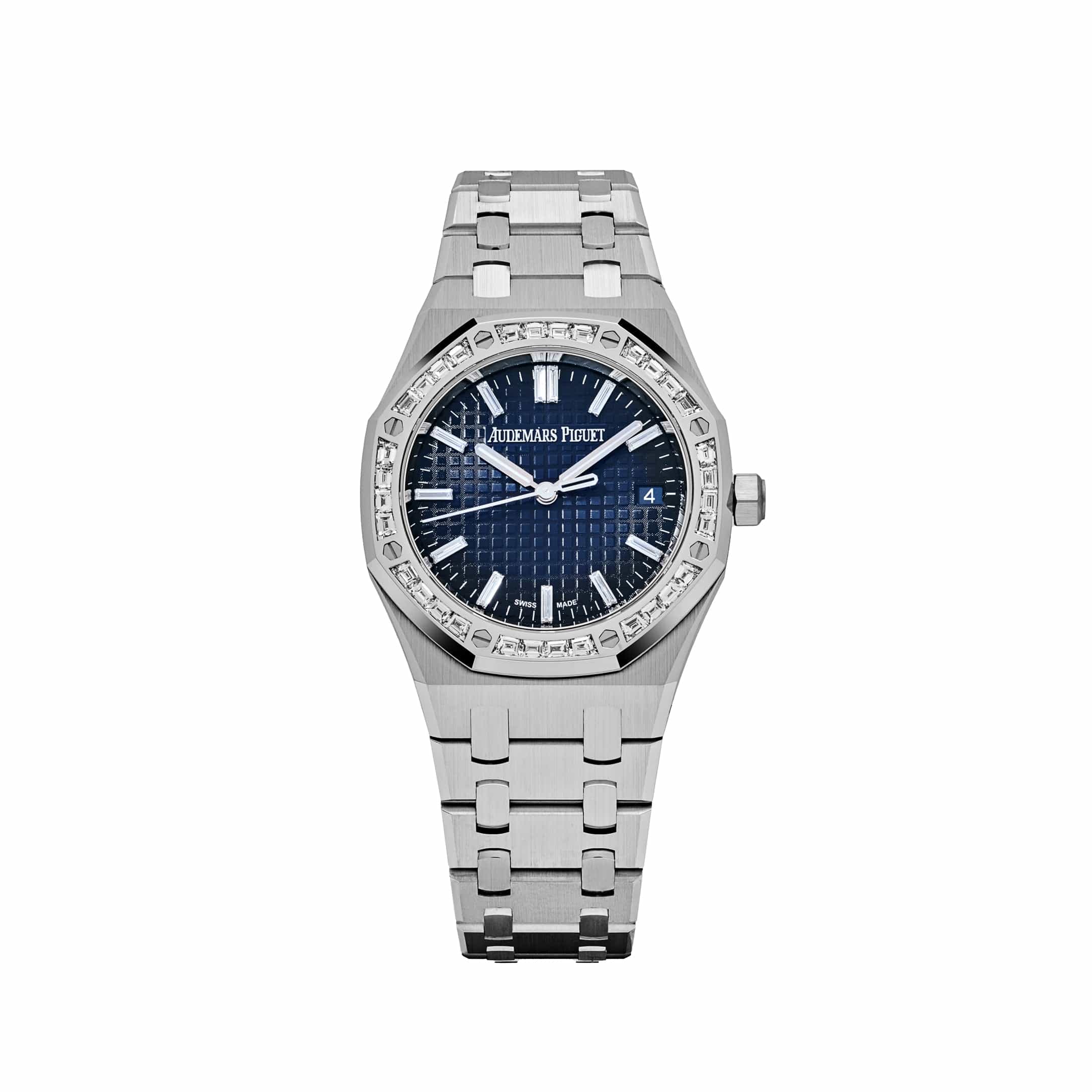 Audemars Piguet Royal Oak 15551BC Diamond Bezel White Gold Smoked Blue Dial
