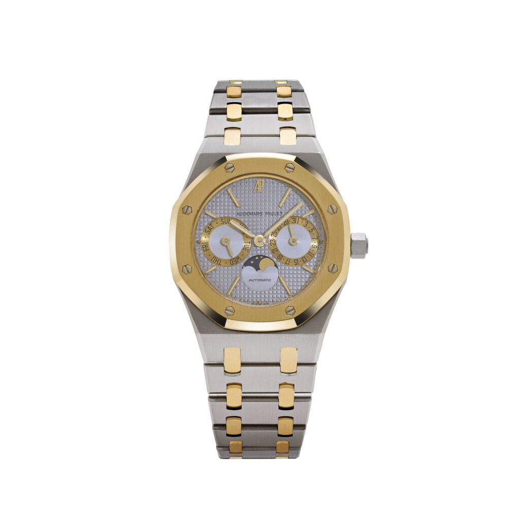 Audemars Piguet Royal Oak 25594SA Day-Date Moonphase Yellow Gold Stainless Steel Silver Dial