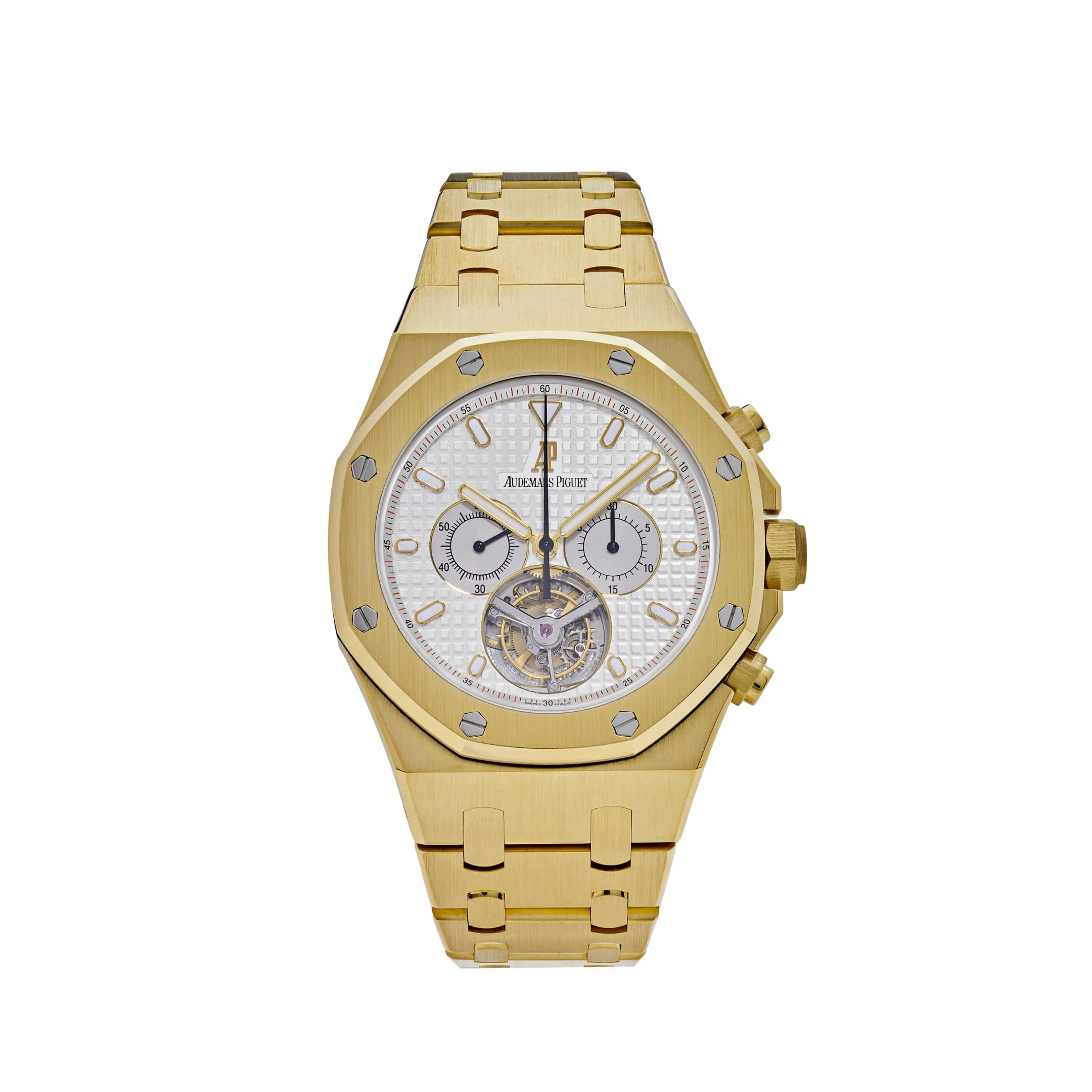 Audemars Piguet Royal Oak 25977BA Chronograph 'Tourbillon' Yellow Gold Silver Dial