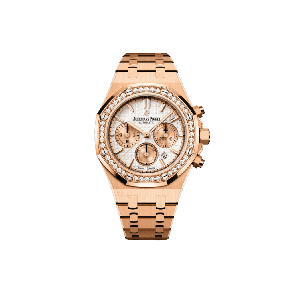Audemars Piguet Royal Oak 26315OR Chronograph Rose Gold Silver Dial Diamond Bezel