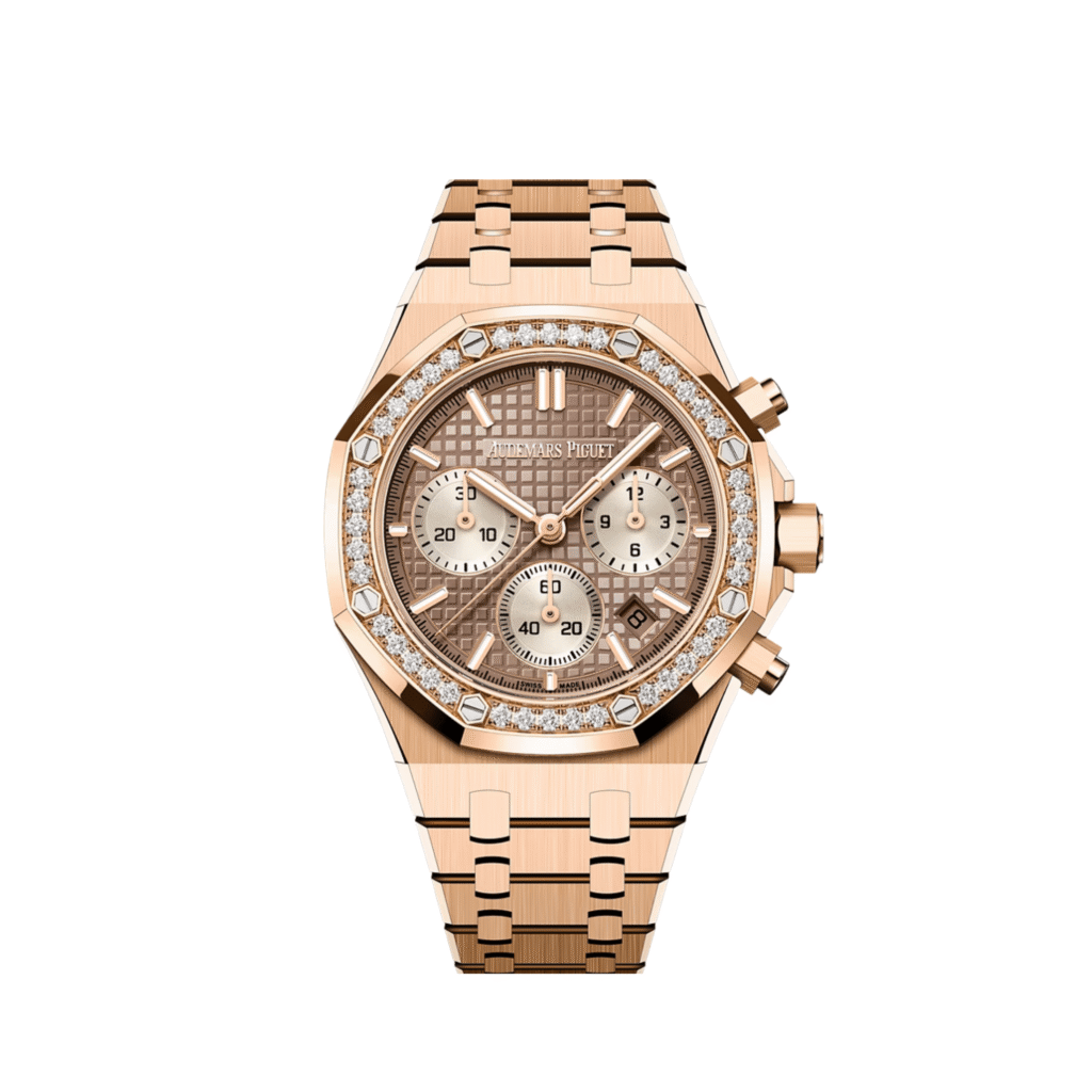 Audemars Piguet Royal Oak 26450OR Chronograph Rose Gold Sand Gold-Toned Dial Diamond Bezel