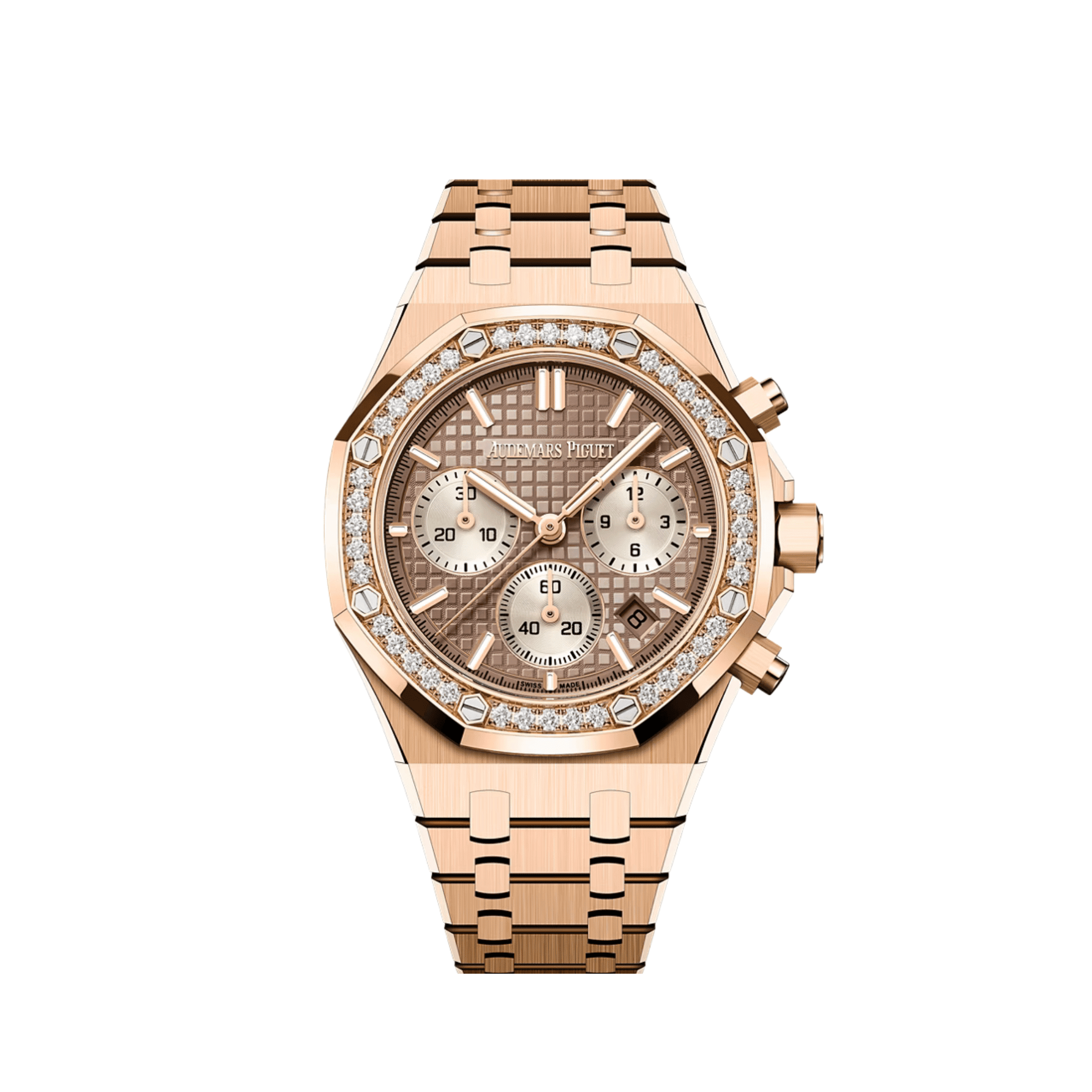 Audemars Piguet Royal Oak 26450OR Chronograph Rose Gold Sand Gold-Toned Dial Diamond Bezel
