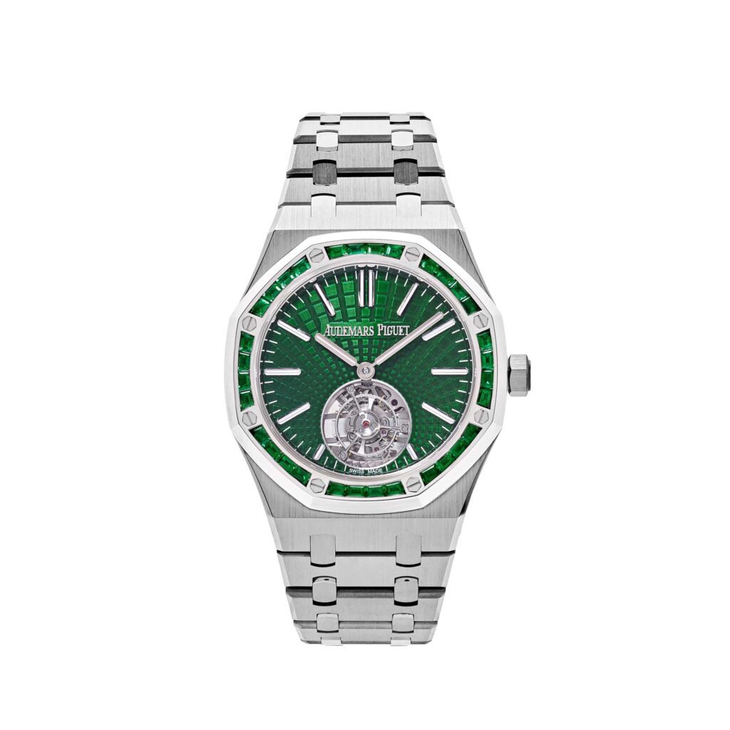 Audemars Piguet Royal Oak 26532IC Selfwinding Flying Tourbillon Titanium White Gold Emerald Bezel Limited Edition Of 15