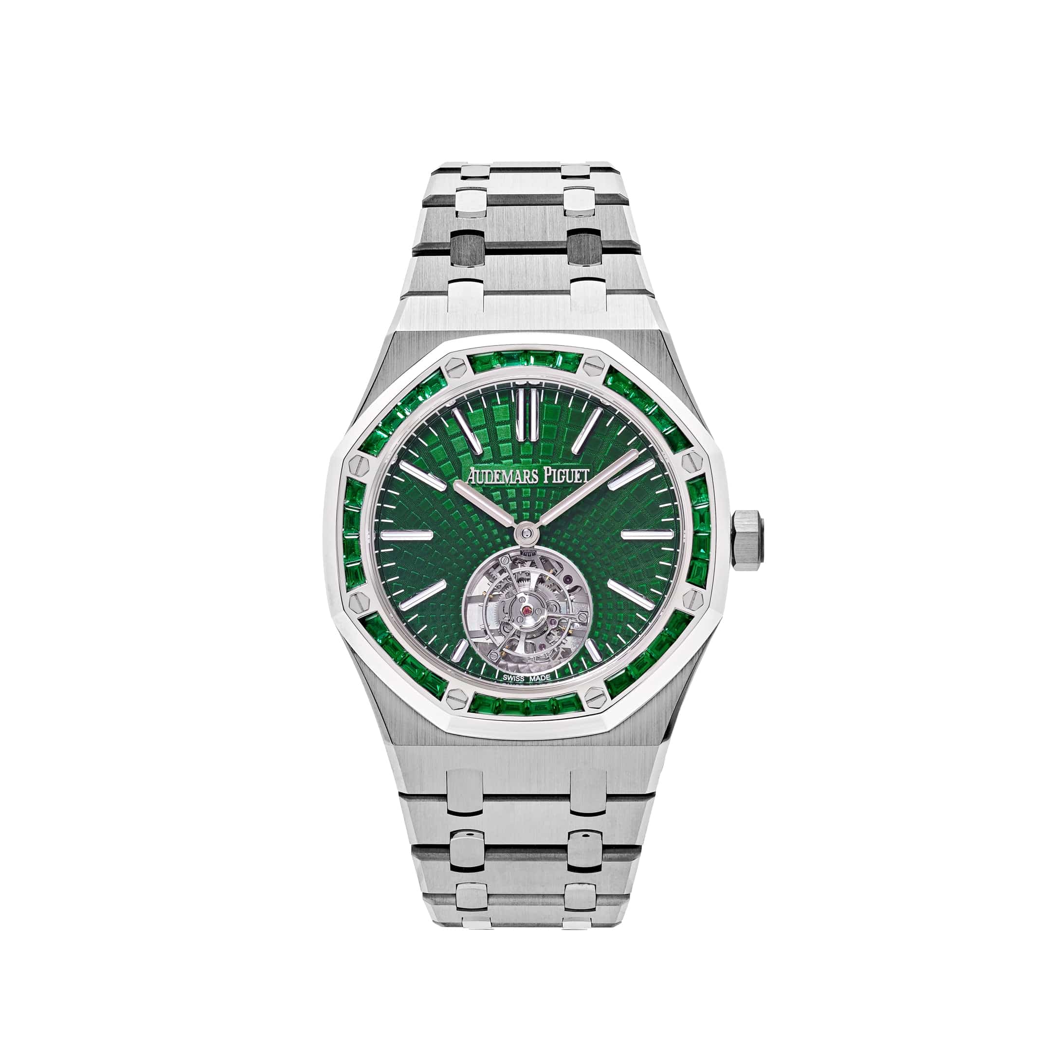 Audemars Piguet Royal Oak 26532IC Selfwinding Flying Tourbillon Titanium White Gold Emerald Bezel Limited Edition Of 15