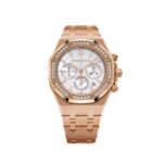Audemars Piguet Royal Oak 26715OR Chronograph Rose Gold Silver Dial Diamond Bezel