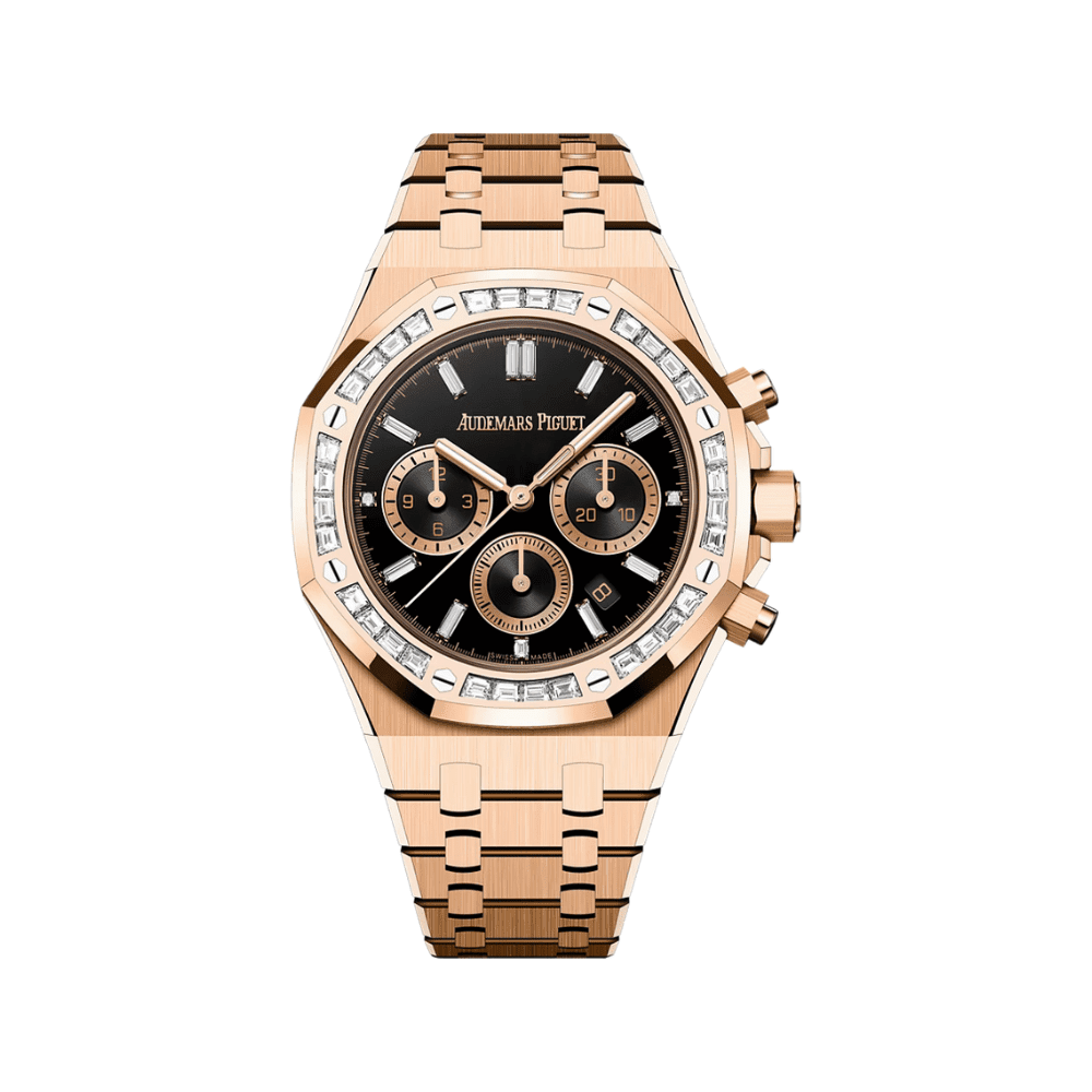 Audemars Piguet Royal Oak Chronograph 26715OR Rose Gold Diamond Bezel Black Onyx Dial