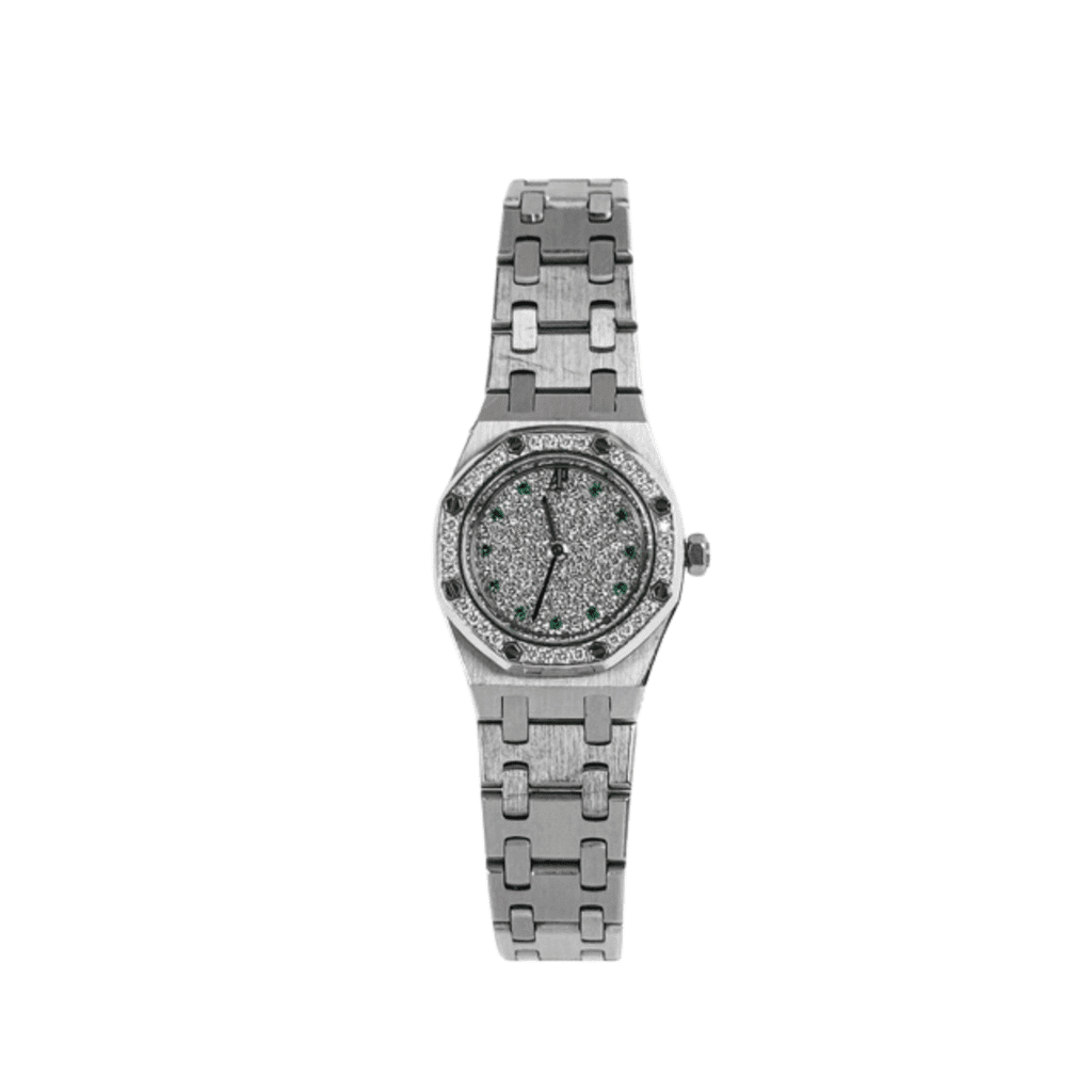 Audemars Piguet Royal Oak 67076BC ‘Ladies’ White Gold Diamond Emerald Set Dial Diamond Bezel Quartz