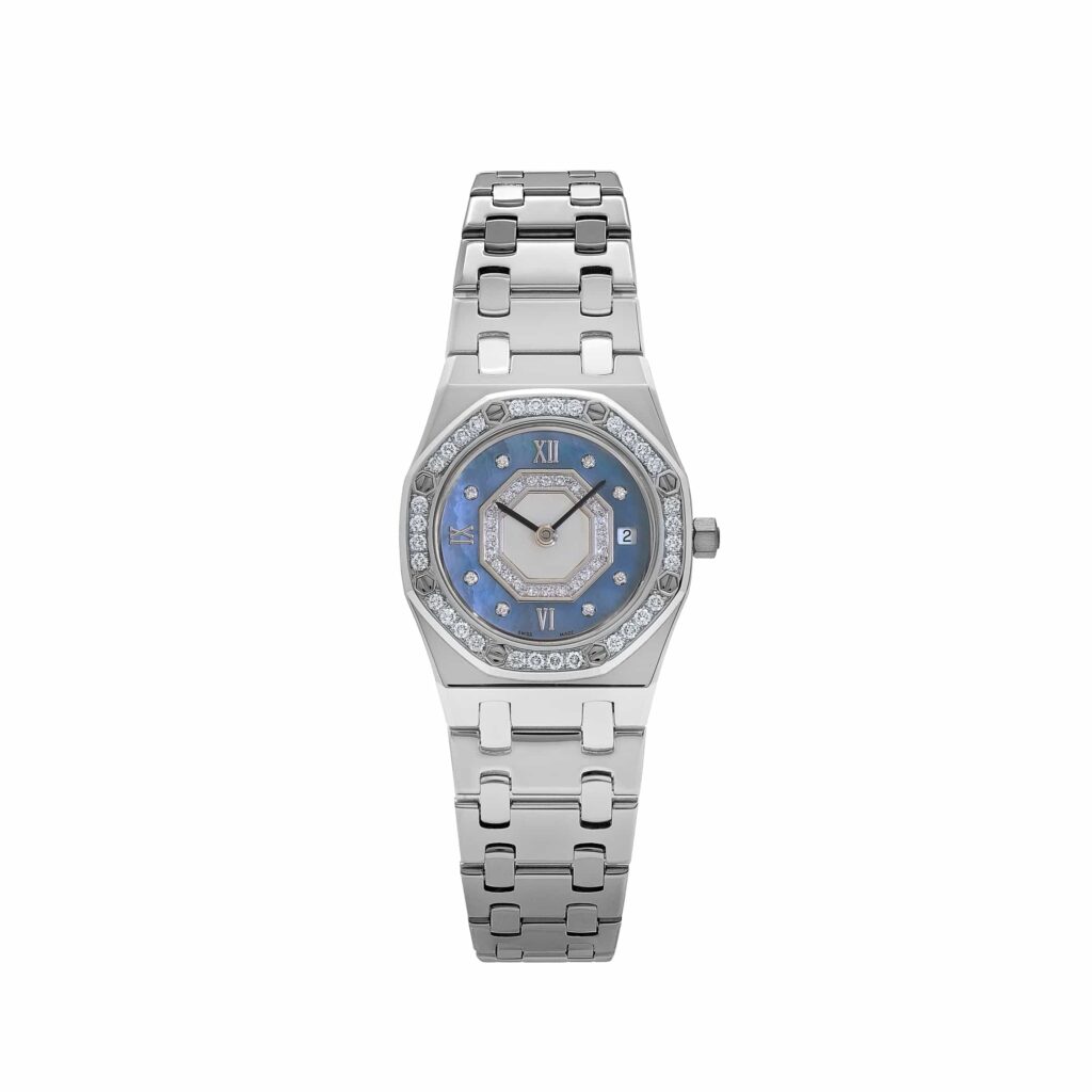 Audemars Piguet Royal Oak 67371BC/093 ‘Ladies’ White Gold Blue Mother Of Pearl Diamond Dial Diamond Bezel Quartz