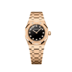 Audemars Piguet Royal Oak 67630OR 'Mini' Rose Gold Black Onyx Diamond Dial Quartz
