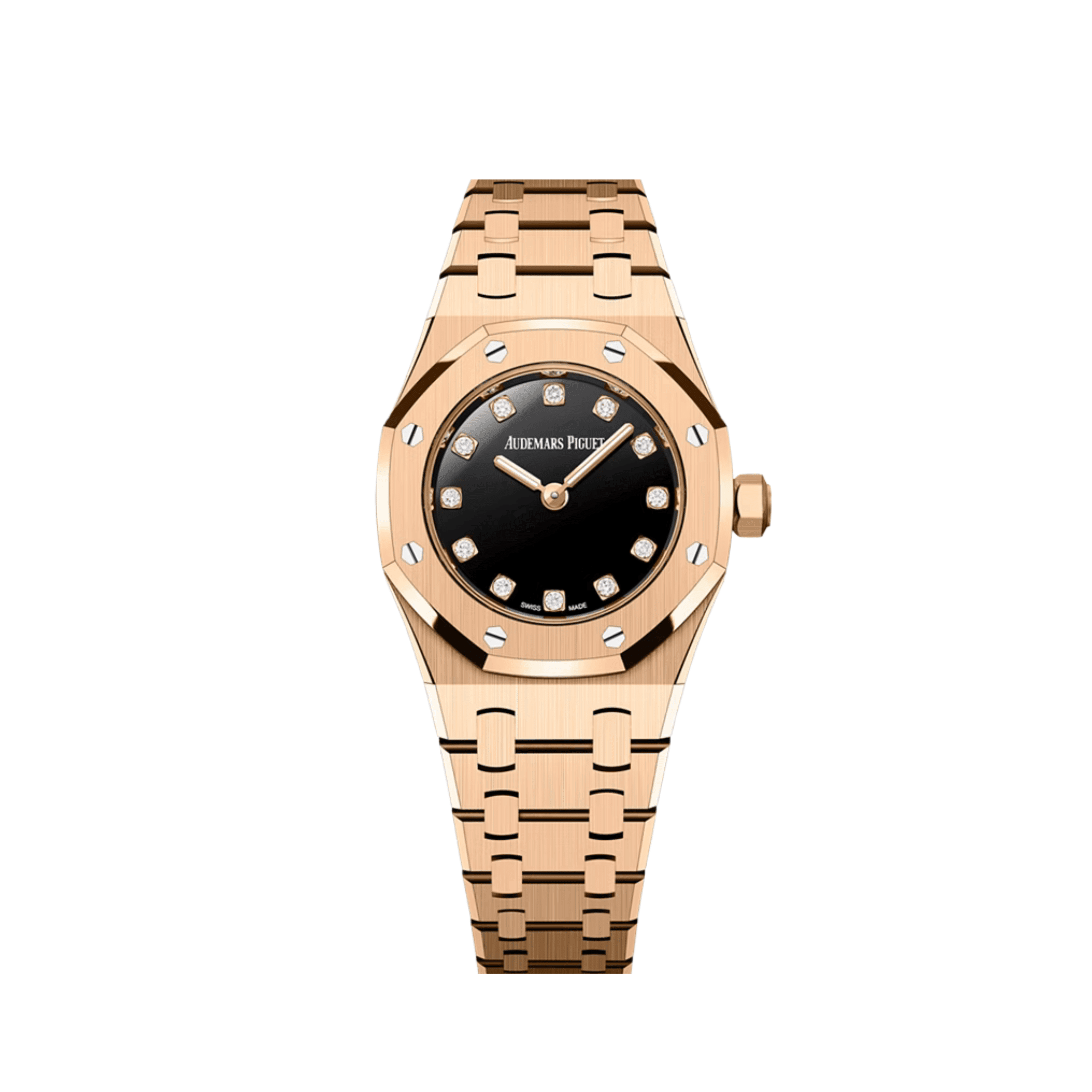 Audemars Piguet Royal Oak 67630OR 'Mini' Rose Gold Black Onyx Diamond Dial Quartz