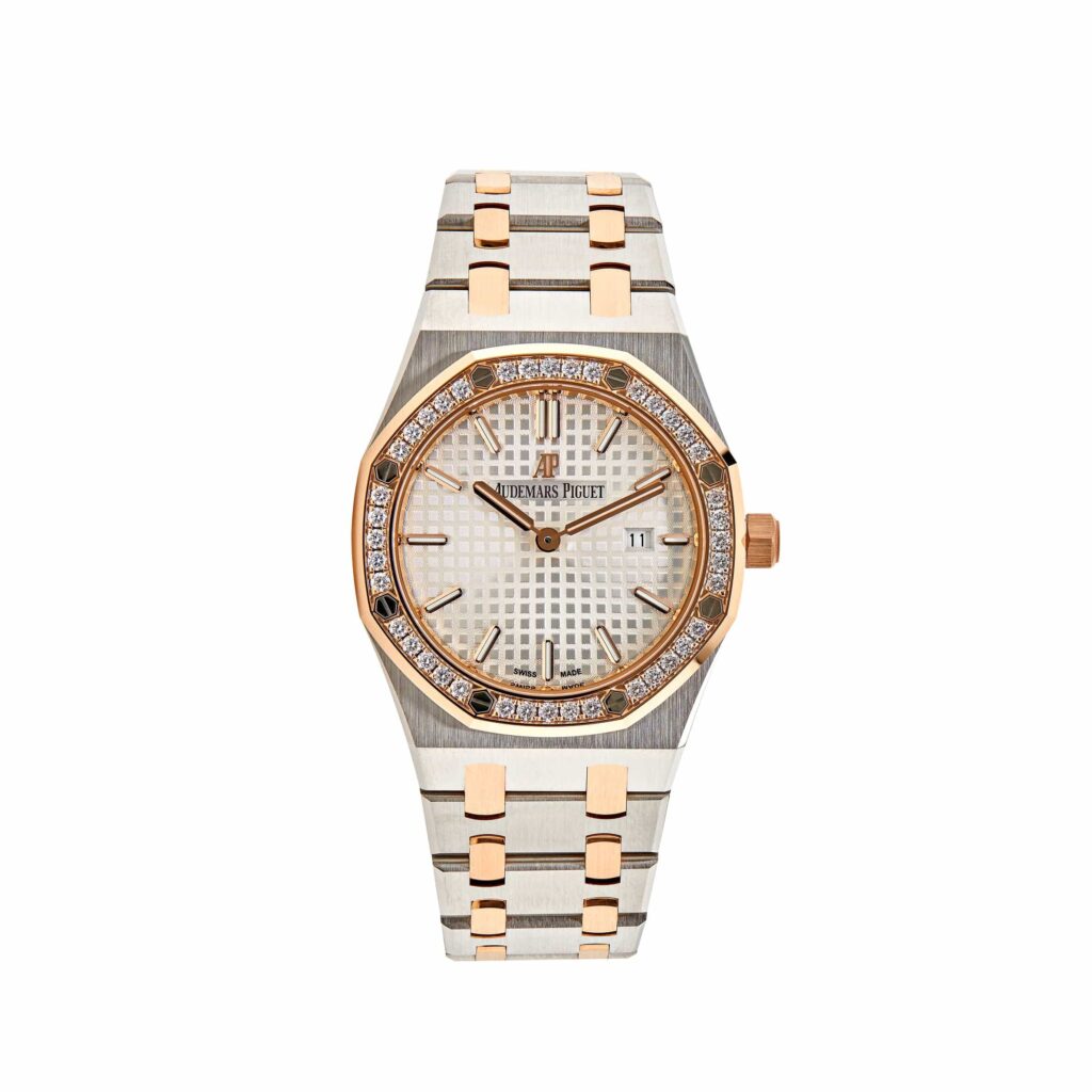 Audemars Piguet Royal Oak 67651SR ‘Ladies’ Rose Gold Stainless Steel Silver-Toned Dial Diamond Bezel Quartz