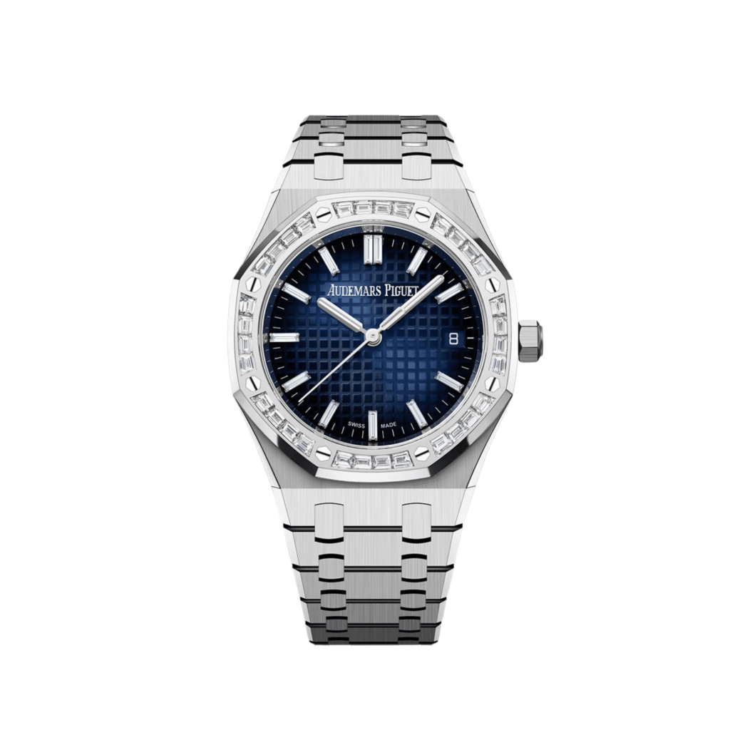 Audemars Piguet Royal Oak 77451BC White Gold Smoked Blue Diamond Baguette Dial And Bezel
