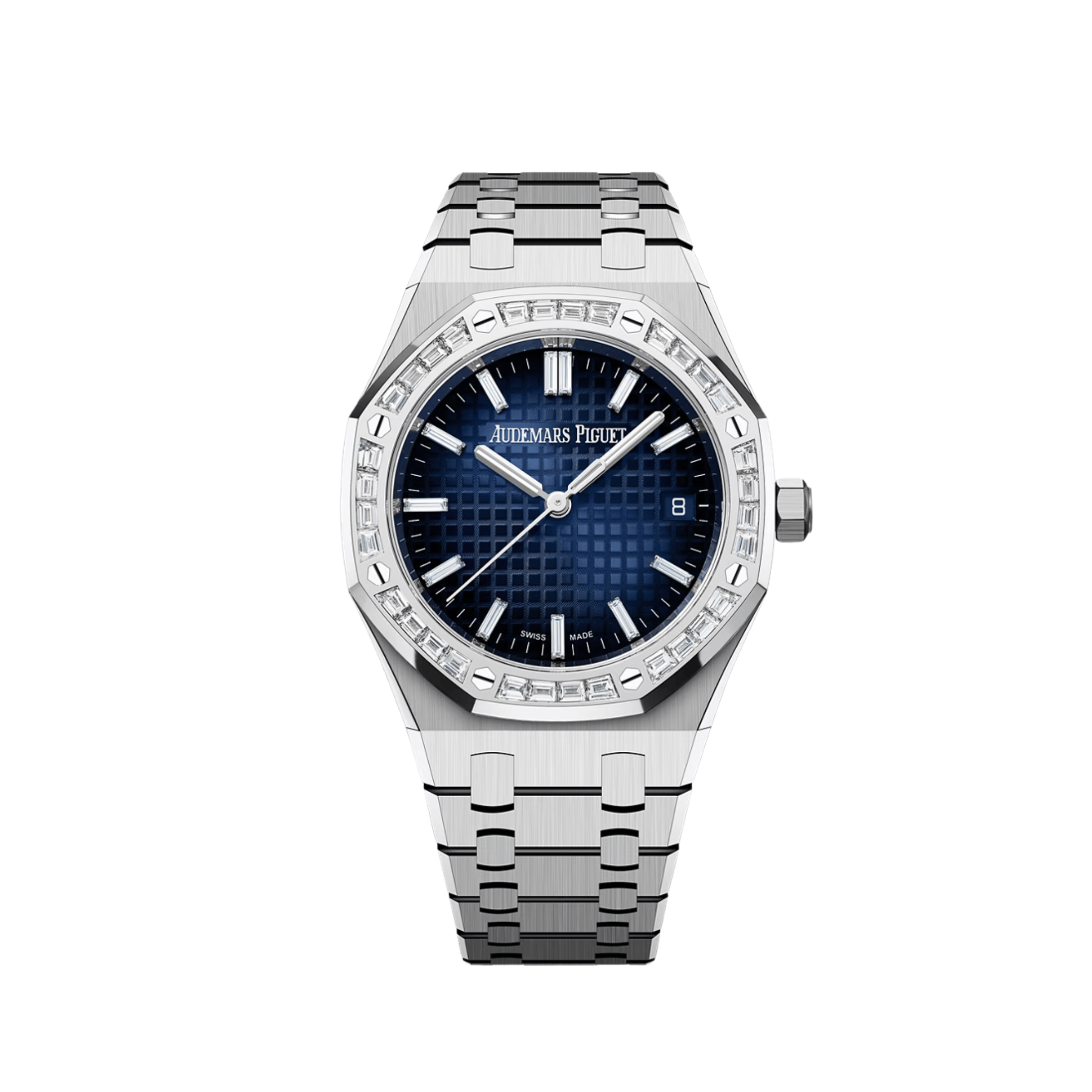Audemars Piguet Royal Oak 77451BC White Gold Smoked Blue Diamond Baguette Dial And Bezel