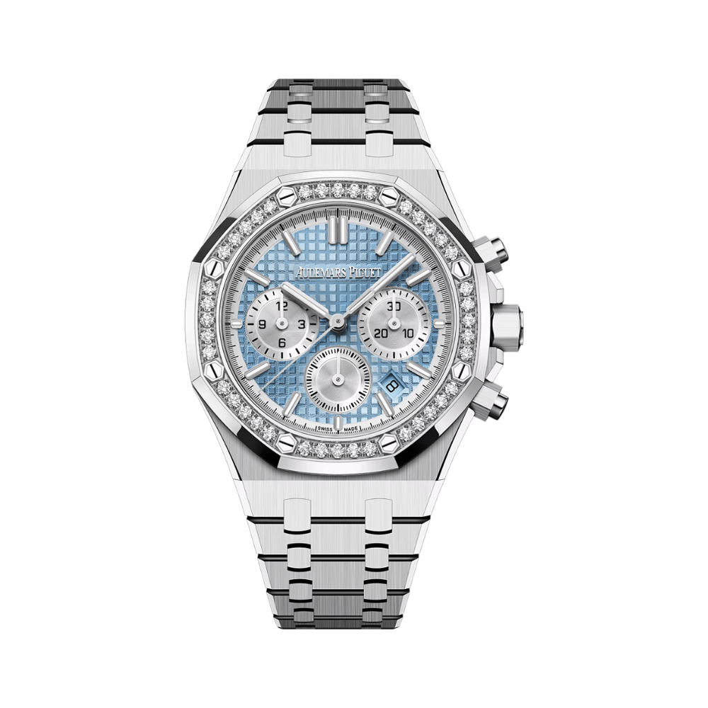 Audemars Piguet Royal Oak Chronograph 26715ST Stainless Steel Diamond Bezel Light Blue Dial