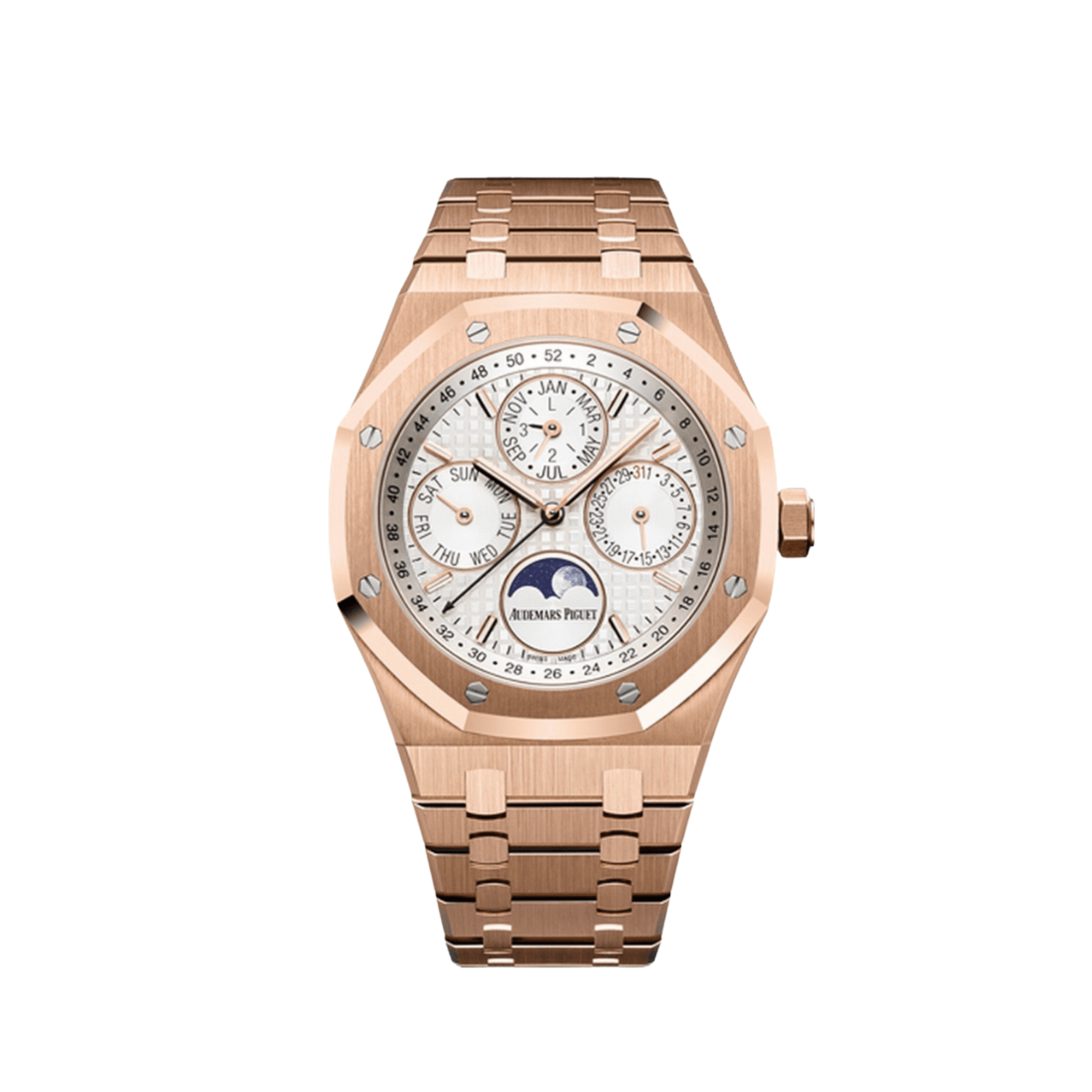 Audemars Piguet Royal Oak Perpetual Calendar 26574OR Rose Gold Silver Dial