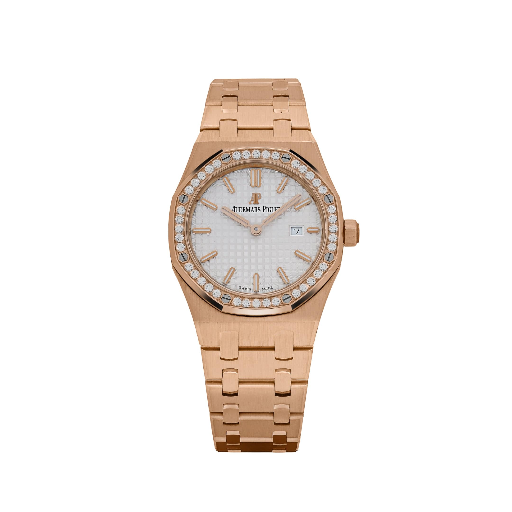 Audemars Piguet Royal Oak Quartz 67651OR 'Ladies' Rose Gold White Dial Diamond Bezel Quartz