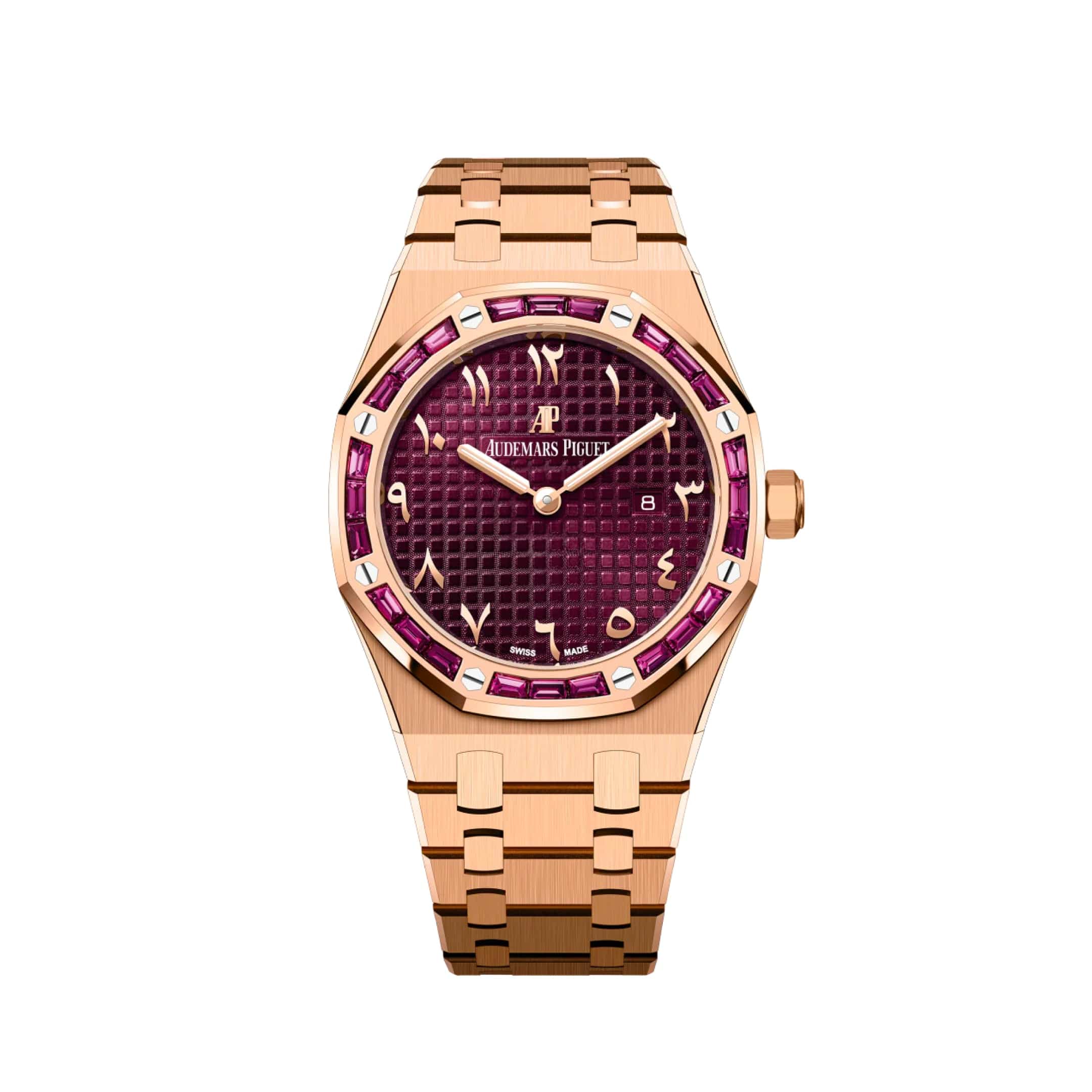 Audemars Piguet Royal Oak Quartz 67656OR 'Ladies' 'Special Edition' Rose Gold Burgundy Dial Garnet Bezel