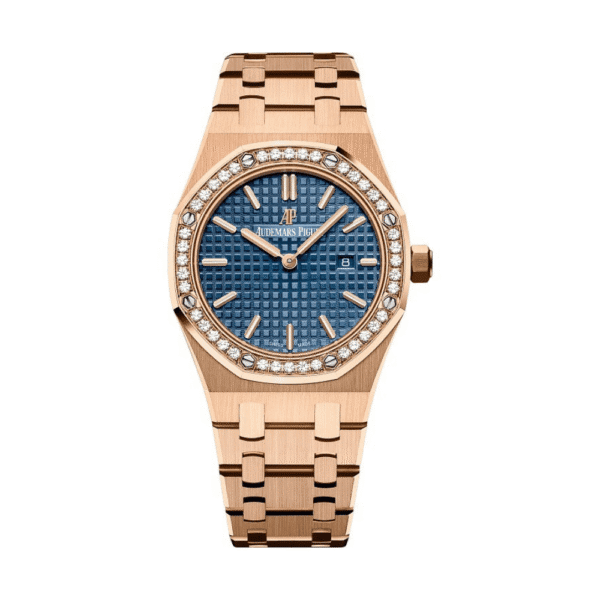 Audemars Piguet Royal Oak Quartz 67651OR 'Ladies' Rose Gold Blue Dial Diamond Bezel