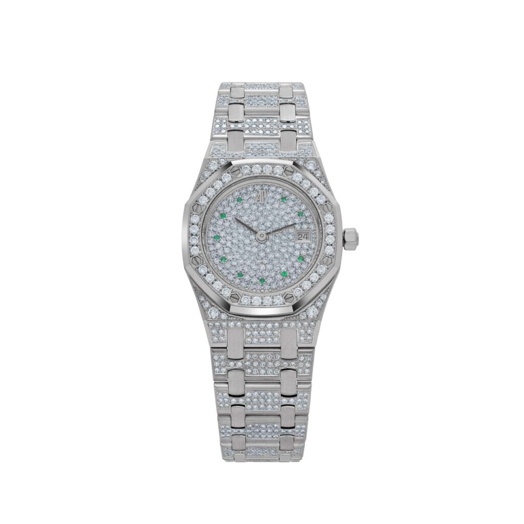 Audemars Piguet Royal Oak 14587BC ‘Ladies’ White Gold Diamond Emerald Set Dial Quartz