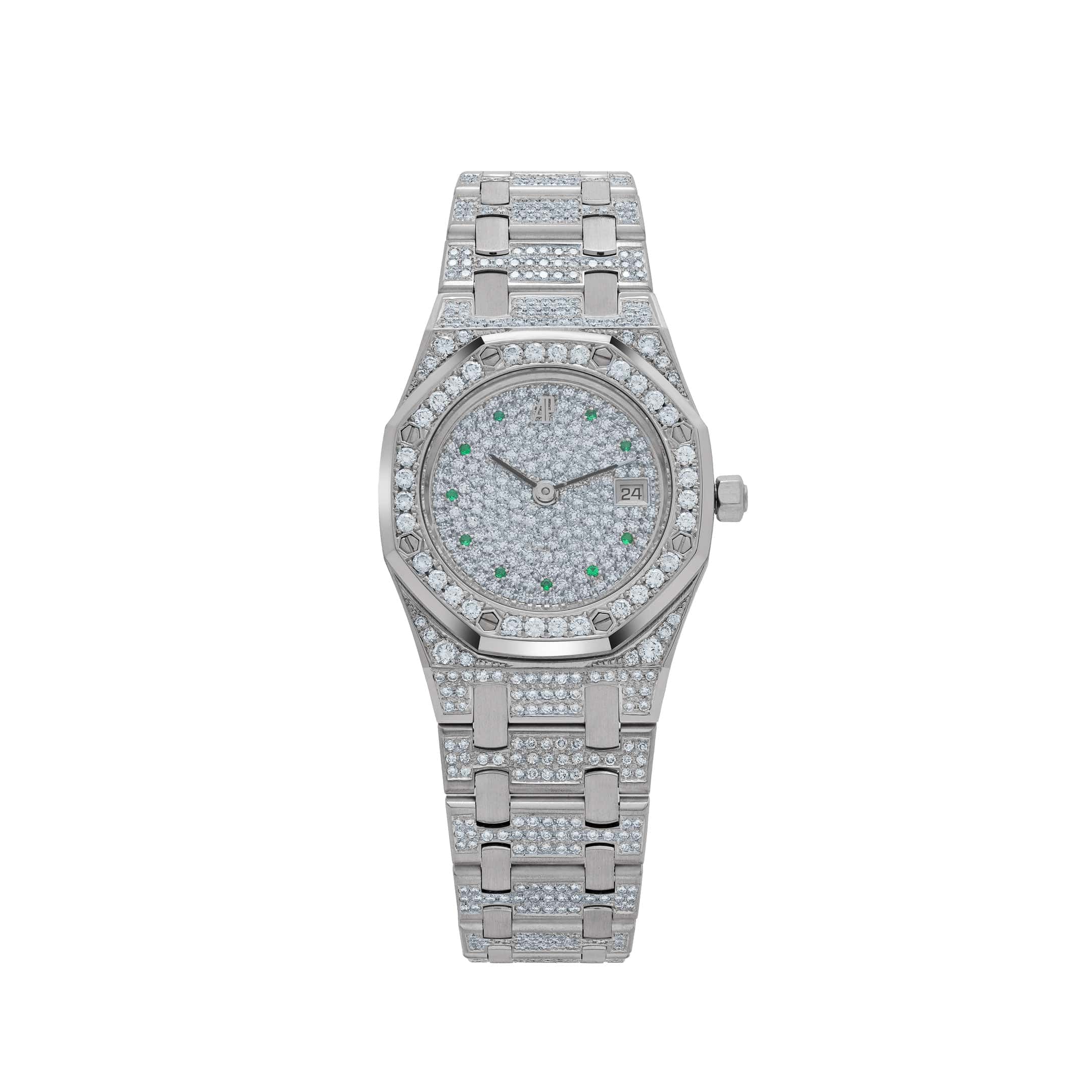 Audemars Piguet Royal Oak 14587BC 'Ladies' White Gold Diamond Emerald Set Dial Quartz