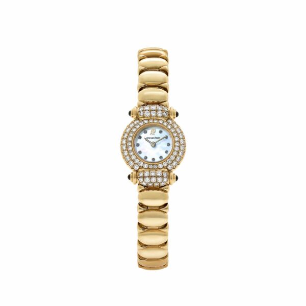 Audemars Piguet Vintage Classique 67030BA.SS.1088BA.01 'Ladies' Yellow Gold Mother Of Pearl Sapphire Dial Diamond Bezel Quartz