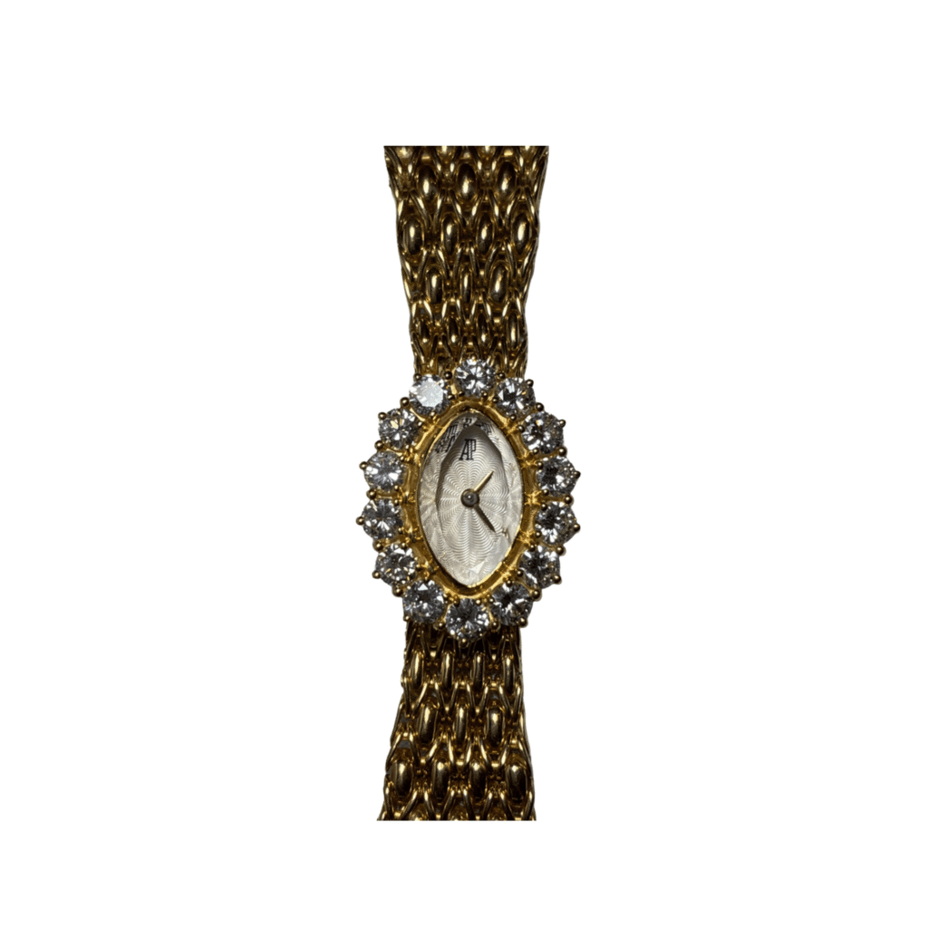 Audemars Piguet Vintage Oval ‘Ladies’ Cocktail Watch Yellow Gold White Dial Diamond Bezel Quartz