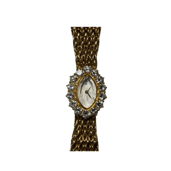Audemars Piguet Vintage Oval 'Ladies' Cocktail Watch Yellow Gold White Dial Diamond Bezel Quartz