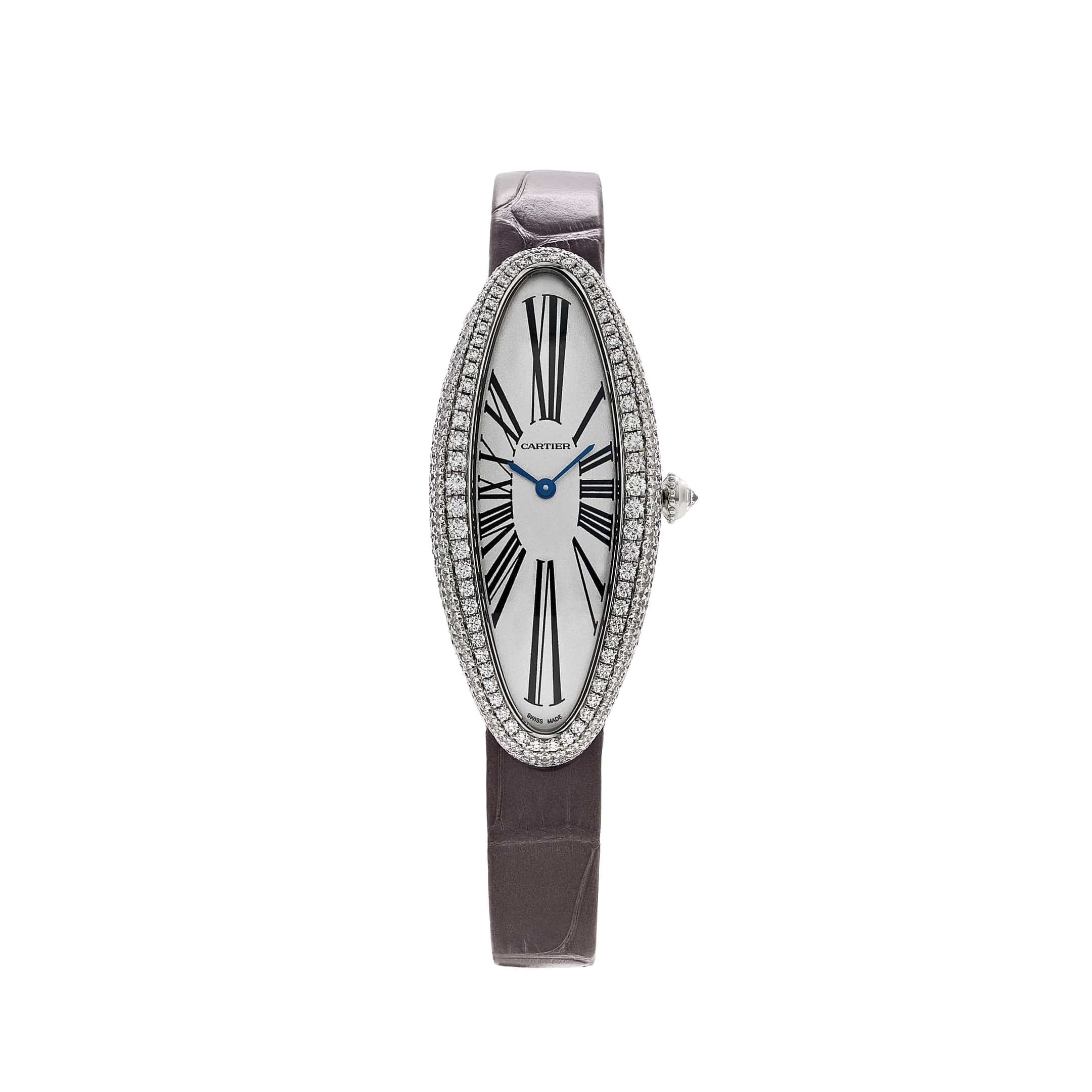 Cartier Baignoire Allongée WJBA0007 White Gold Silver Dial Diamond Bezel