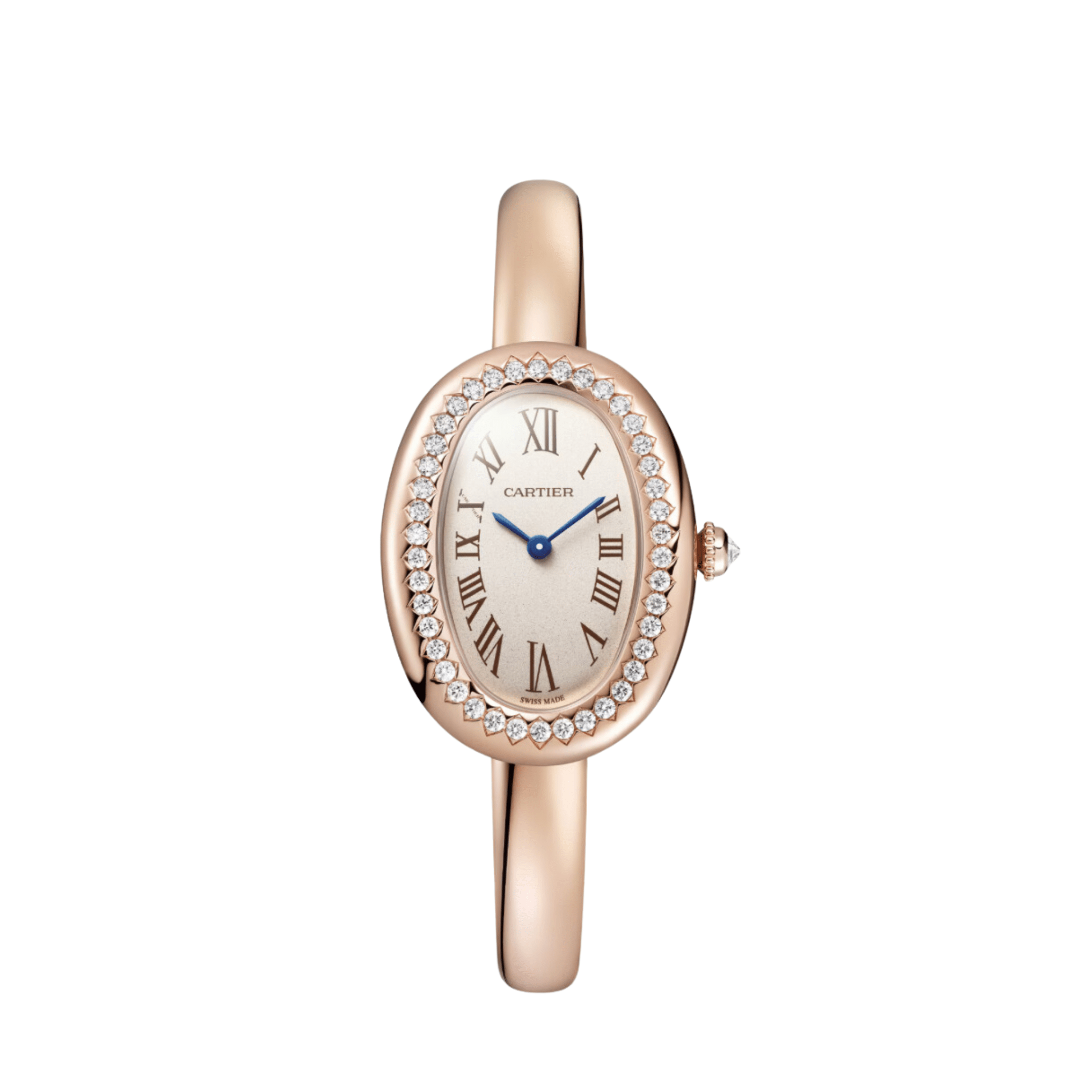 Cartier Baignoire Small WJBA0042 'Ladies' Rose Gold Silvered Dial Diamond Bezel Quartz
