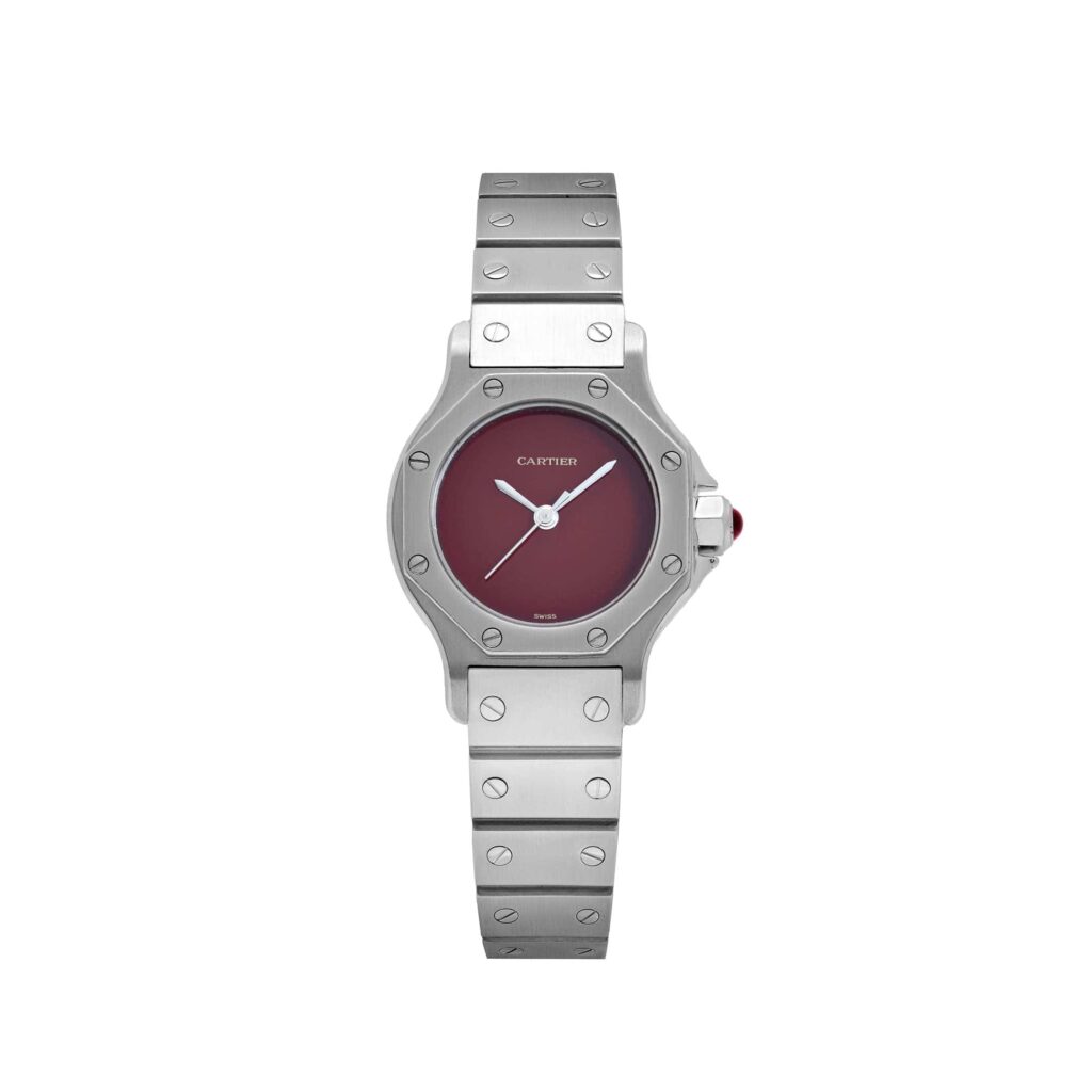 Cartier Santos Octagon 0906 Stainless Steel Burgundy Dial Quartz